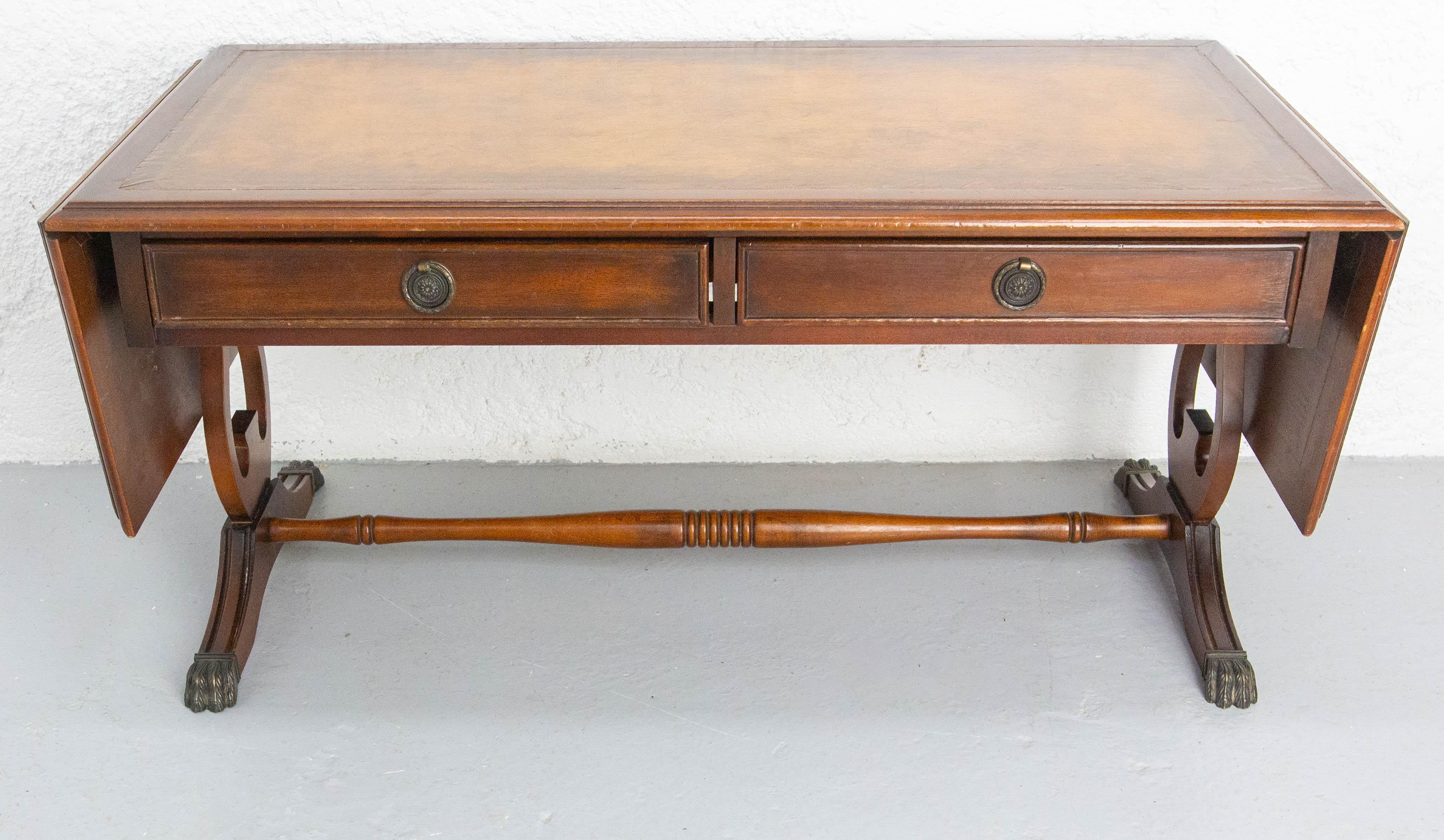 English Folding Coffee Table White Wood and Leather, circa 1960 For Sale 3