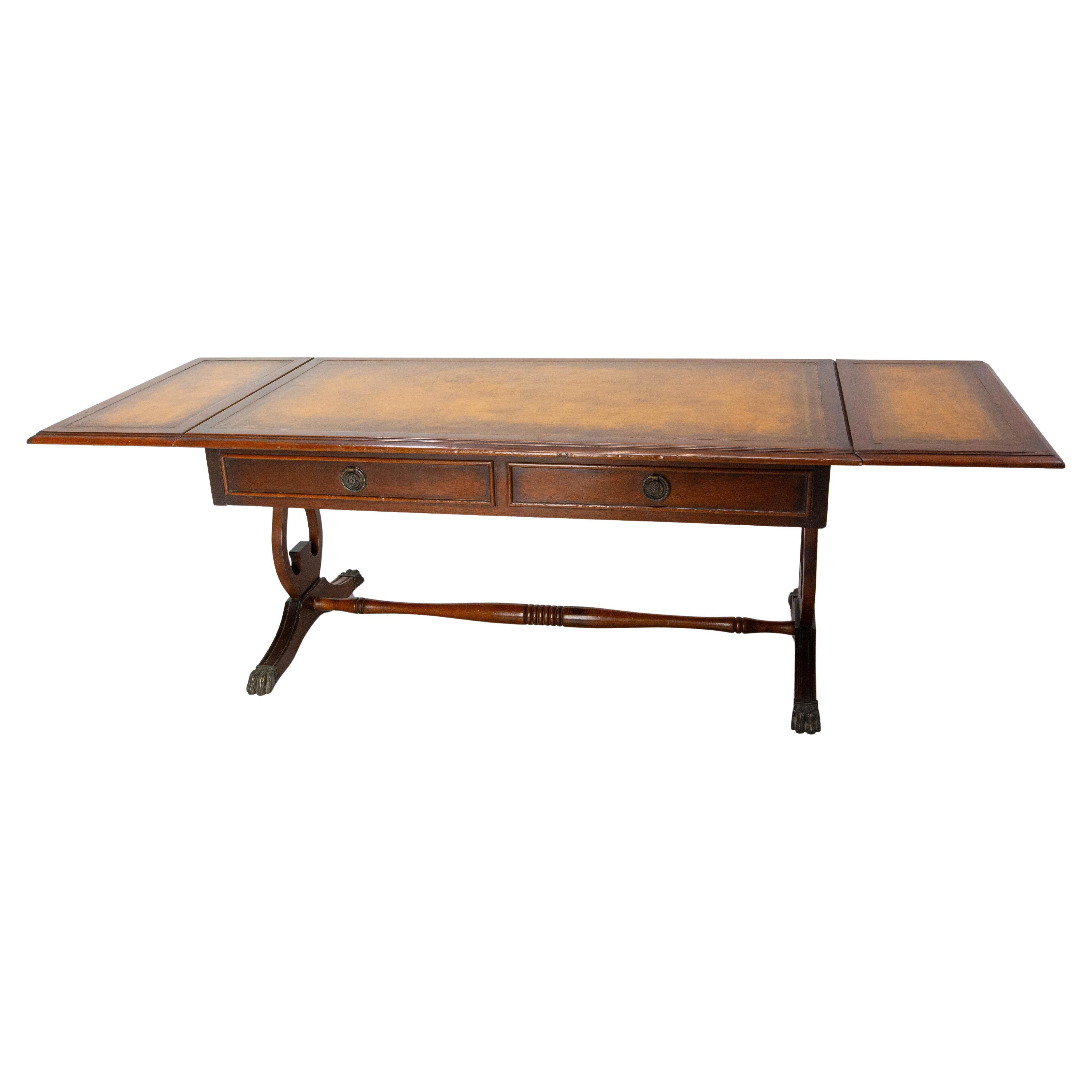 English Folding Coffee Table White Wood and Leather, circa 1960 For Sale