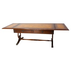 English Folding Coffee Table White Wood and Leather, circa 1960