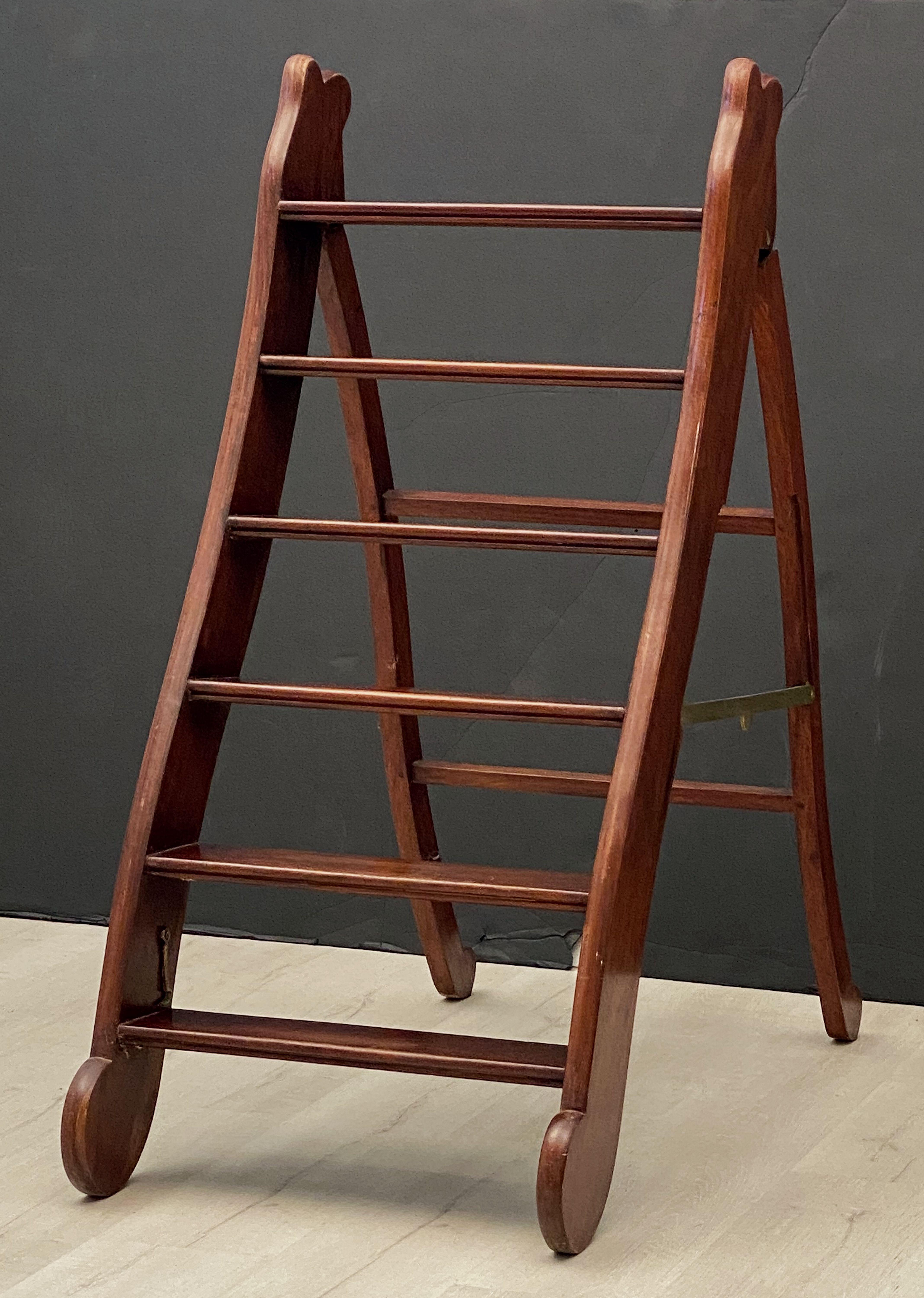 English Folding Library Step Ladder of Mahogany and Brass from the Edwardian Era 3