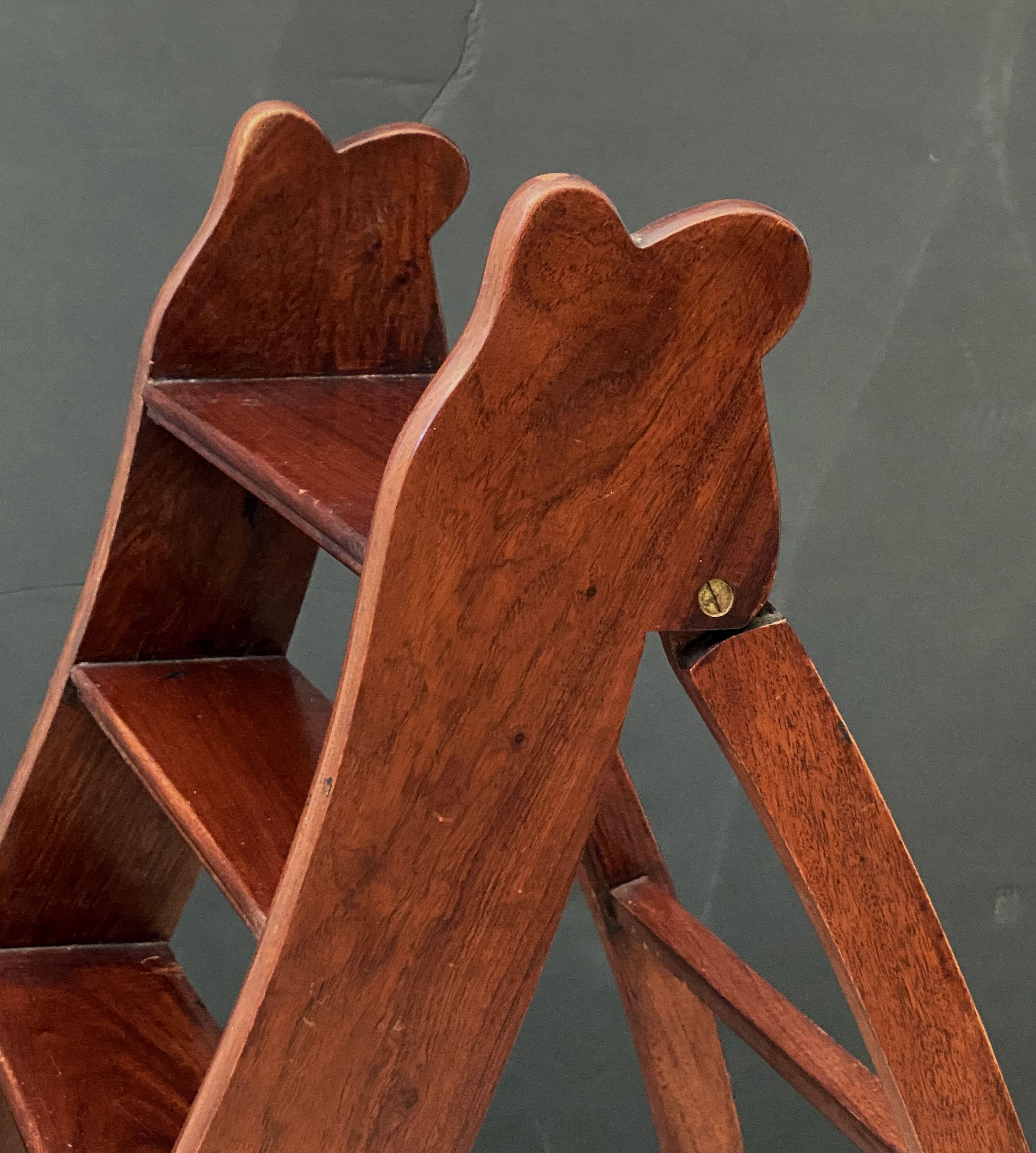 English Folding Library Step Ladder of Mahogany and Brass from the Edwardian Era 5