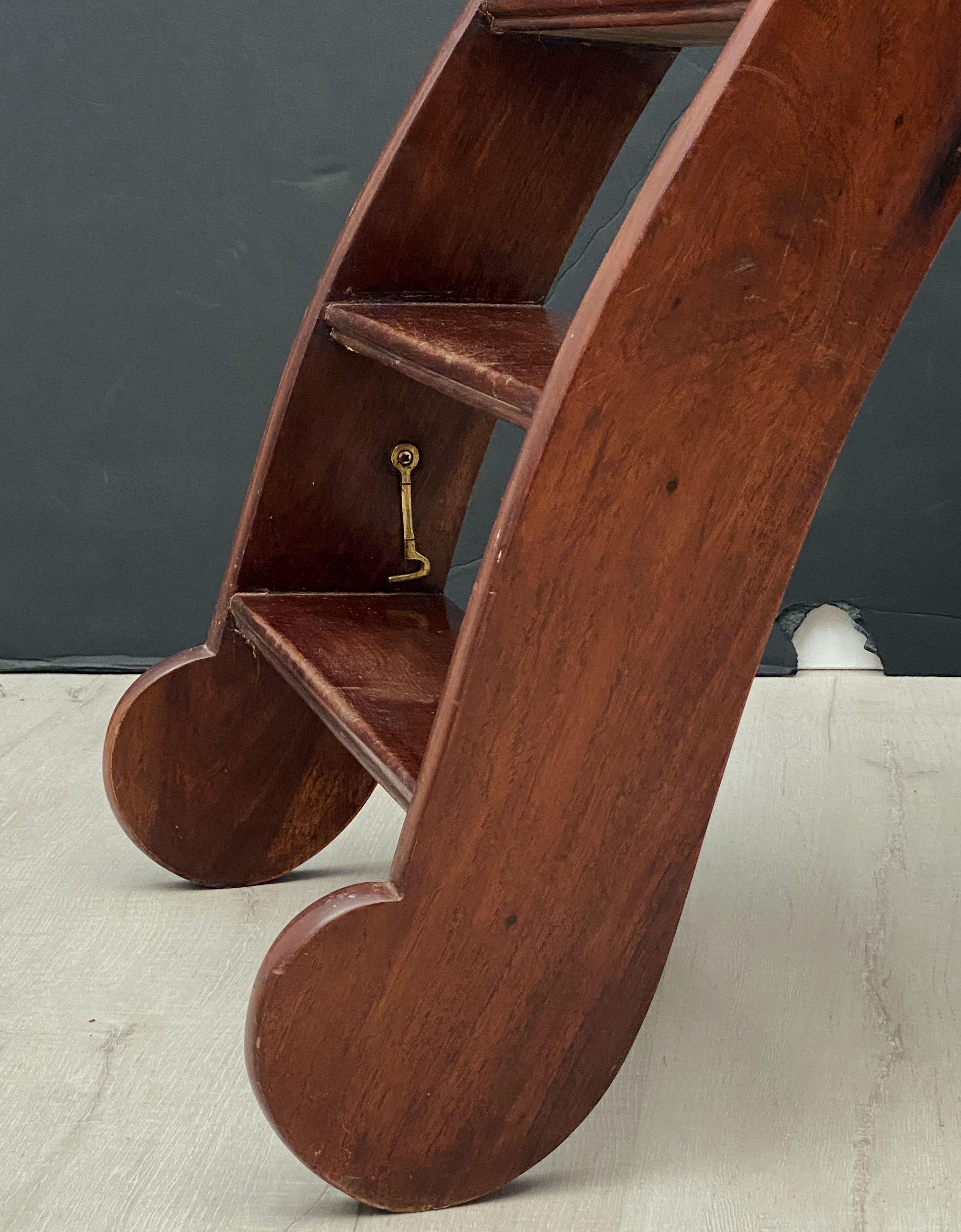 English Folding Library Step Ladder of Mahogany and Brass from the Edwardian Era 6