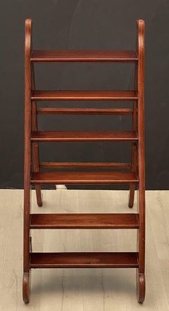 English Folding Library Step Ladder of Mahogany and Brass from the Edwardian Era