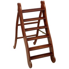 Antique English Folding Library Step Ladder of Mahogany and Brass from the Edwardian Era