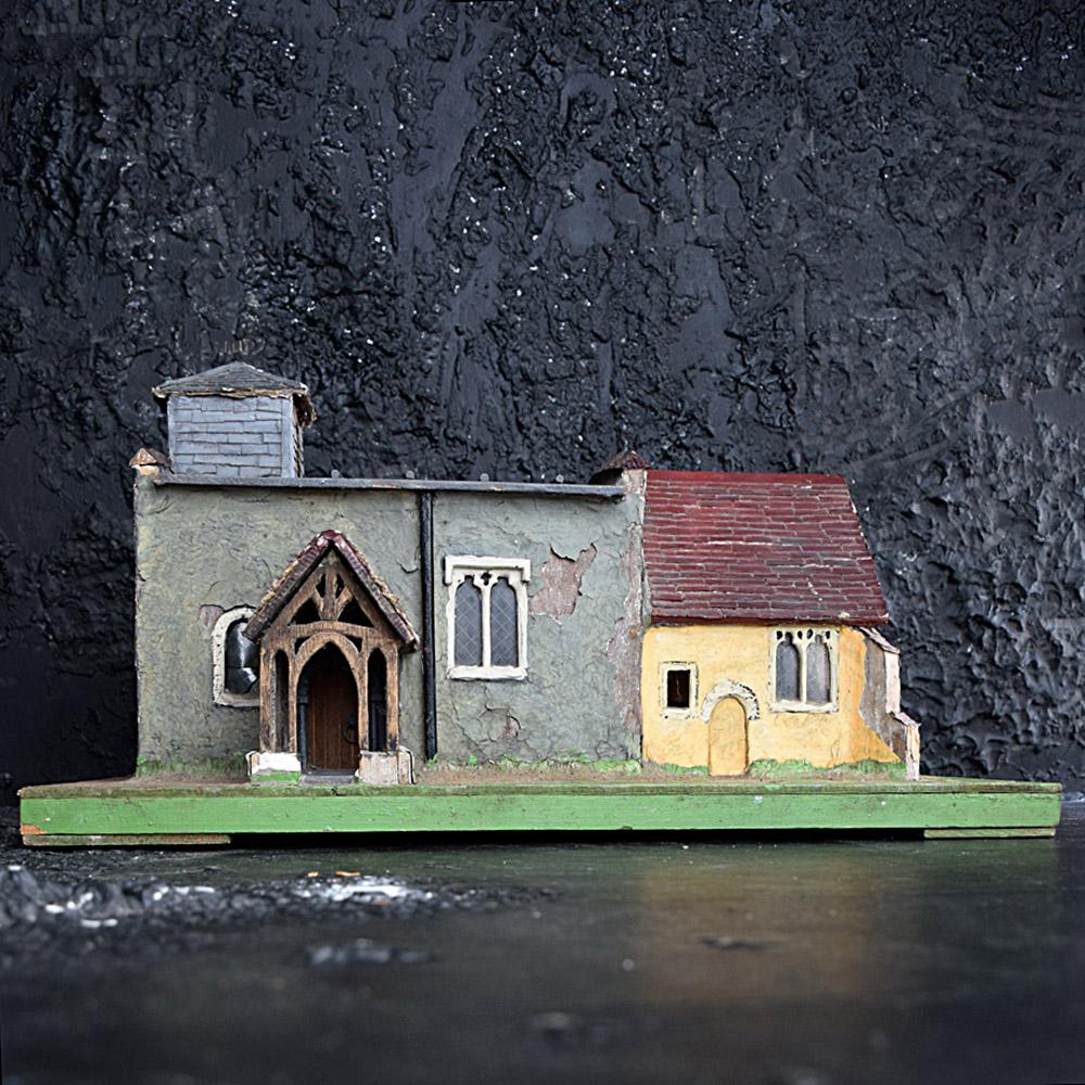 Wood English Folk Art Church Model For Sale