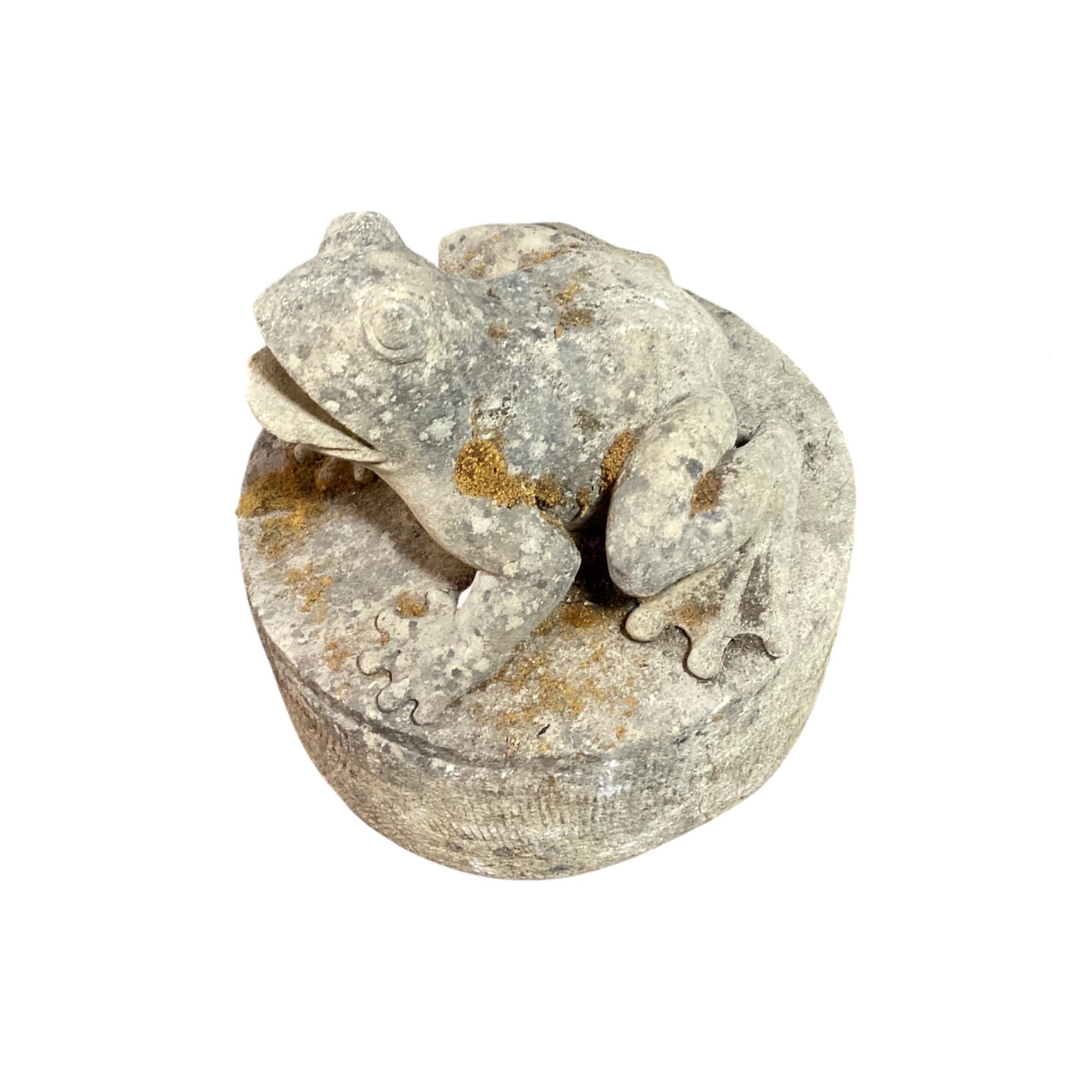Limestone English Fountain Carved Frog Head For Sale