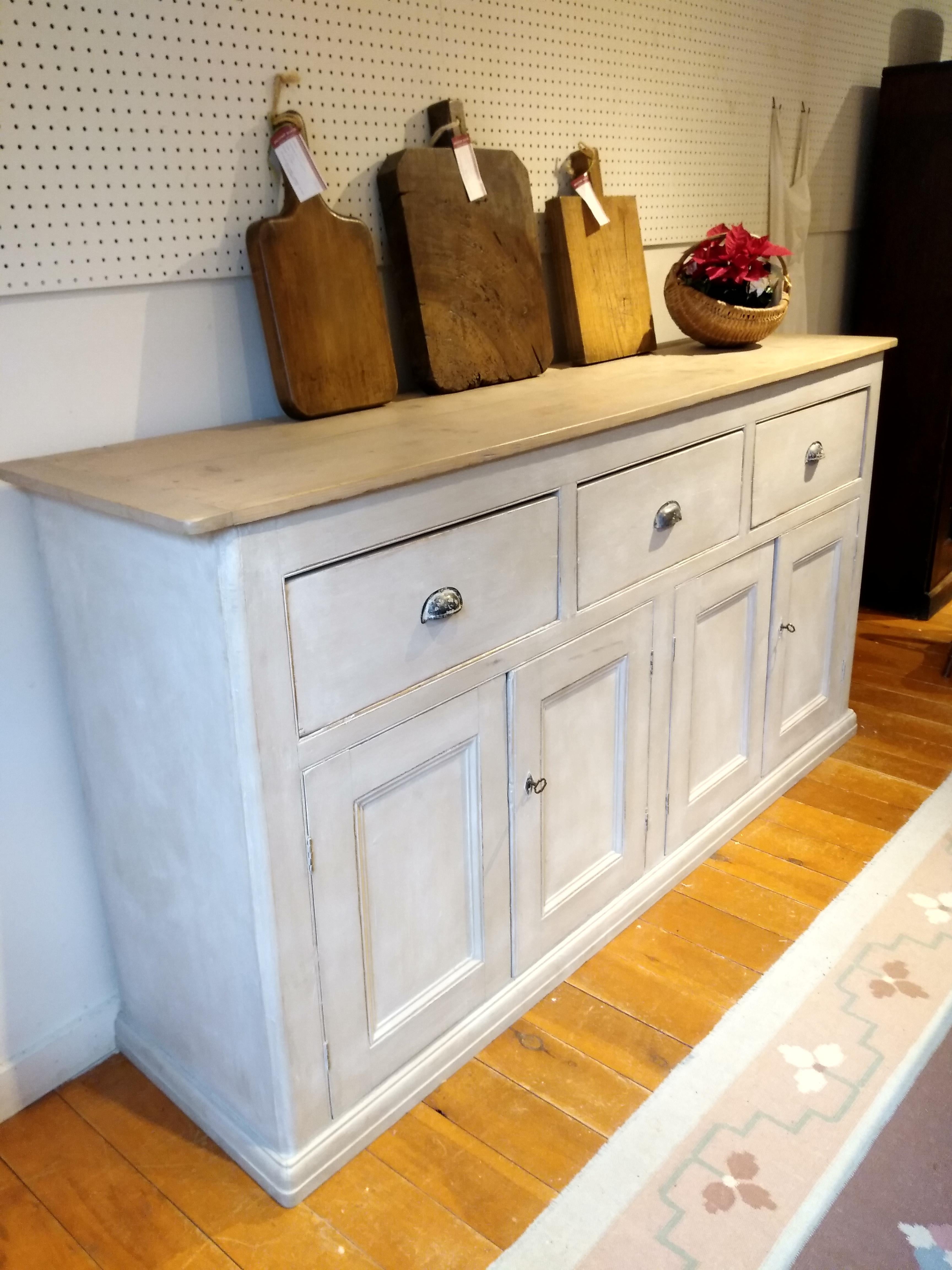 English Four-Door, Three-Drawer Base with Scrubbed Pine Top In Excellent Condition In Sheffield, MA