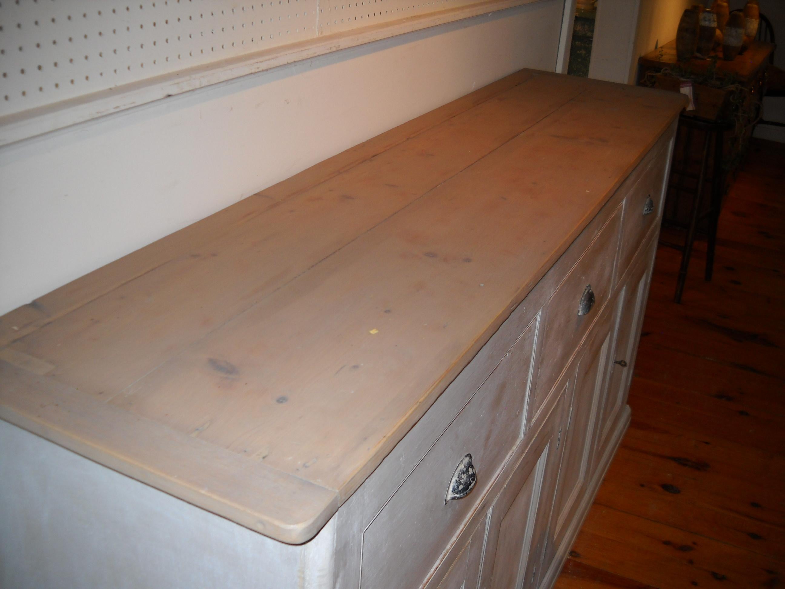 English Four-Door, Three-Drawer Base with Scrubbed Pine Top 1