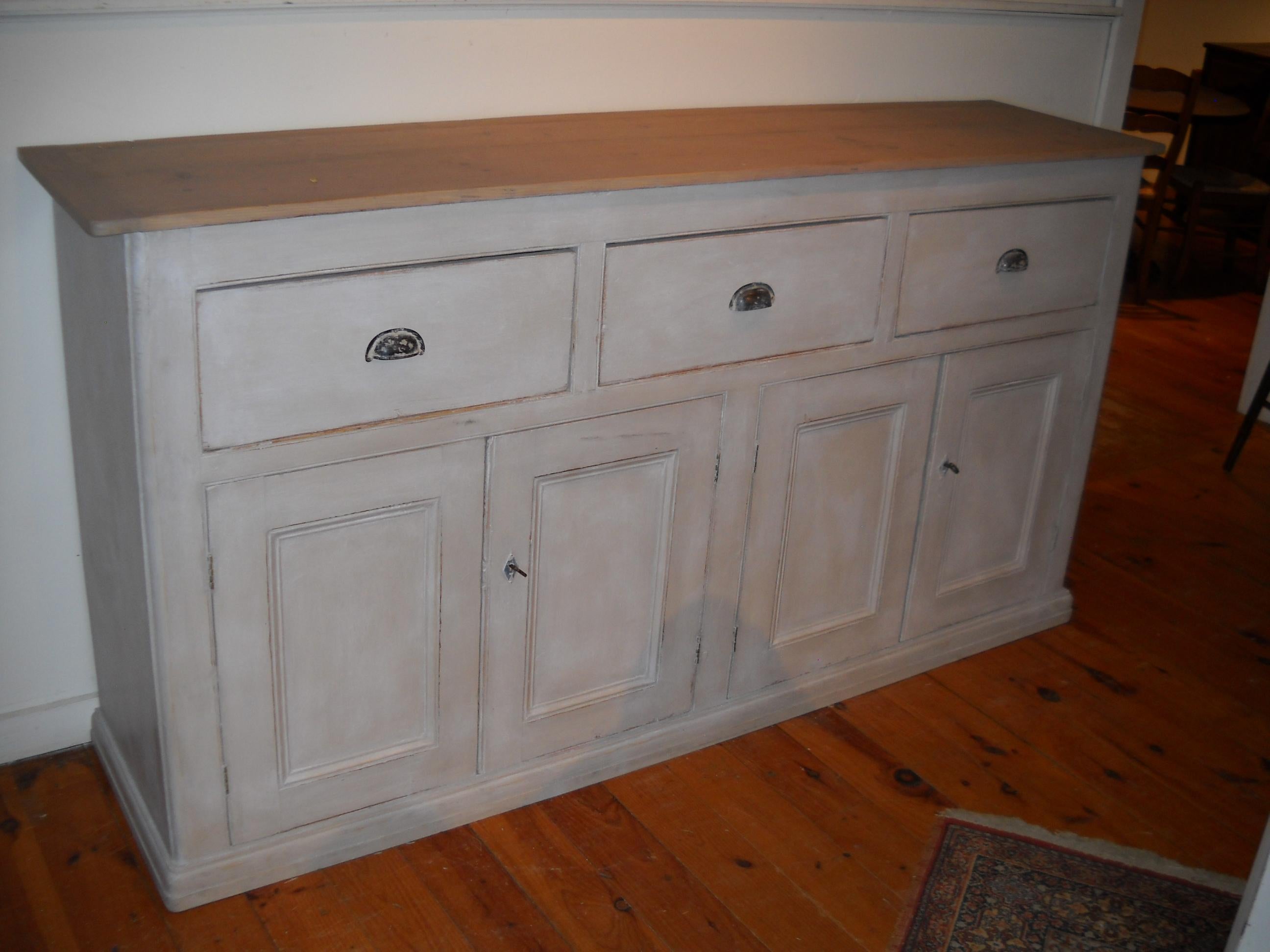 English Four-Door, Three-Drawer Base with Scrubbed Pine Top 2