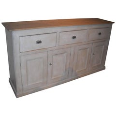 Antique English Four-Door, Three-Drawer Base with Scrubbed Pine Top
