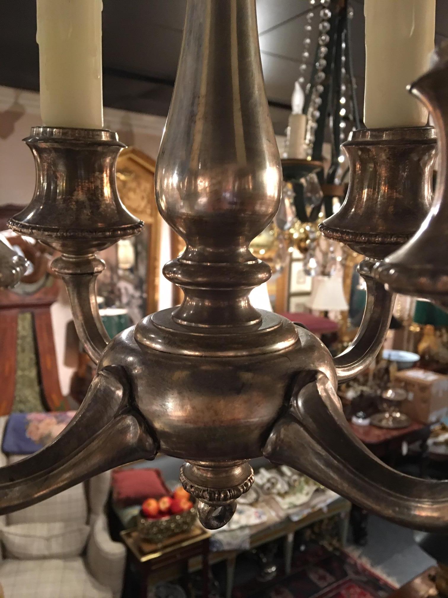 English Four-Light Silver Chandelier or Light Fixture, Early 20th Century 2