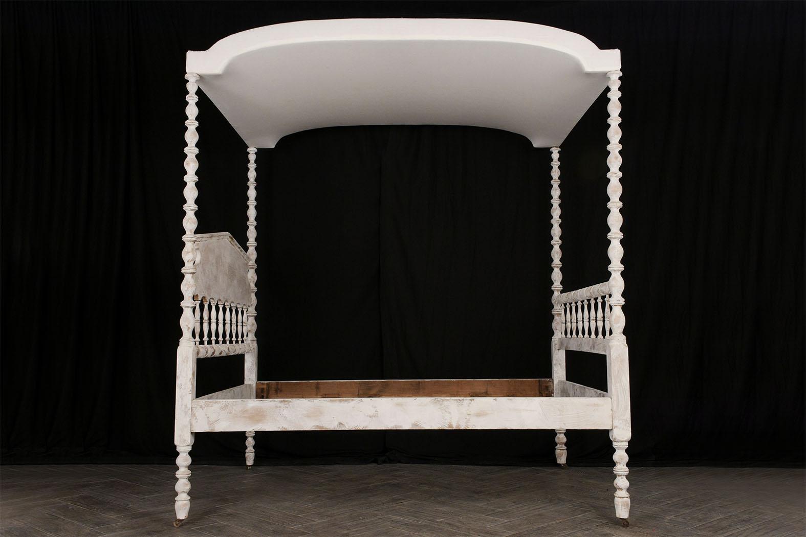 Late 19th Century English Four-Poster Painted Tester Bed, circa 1880