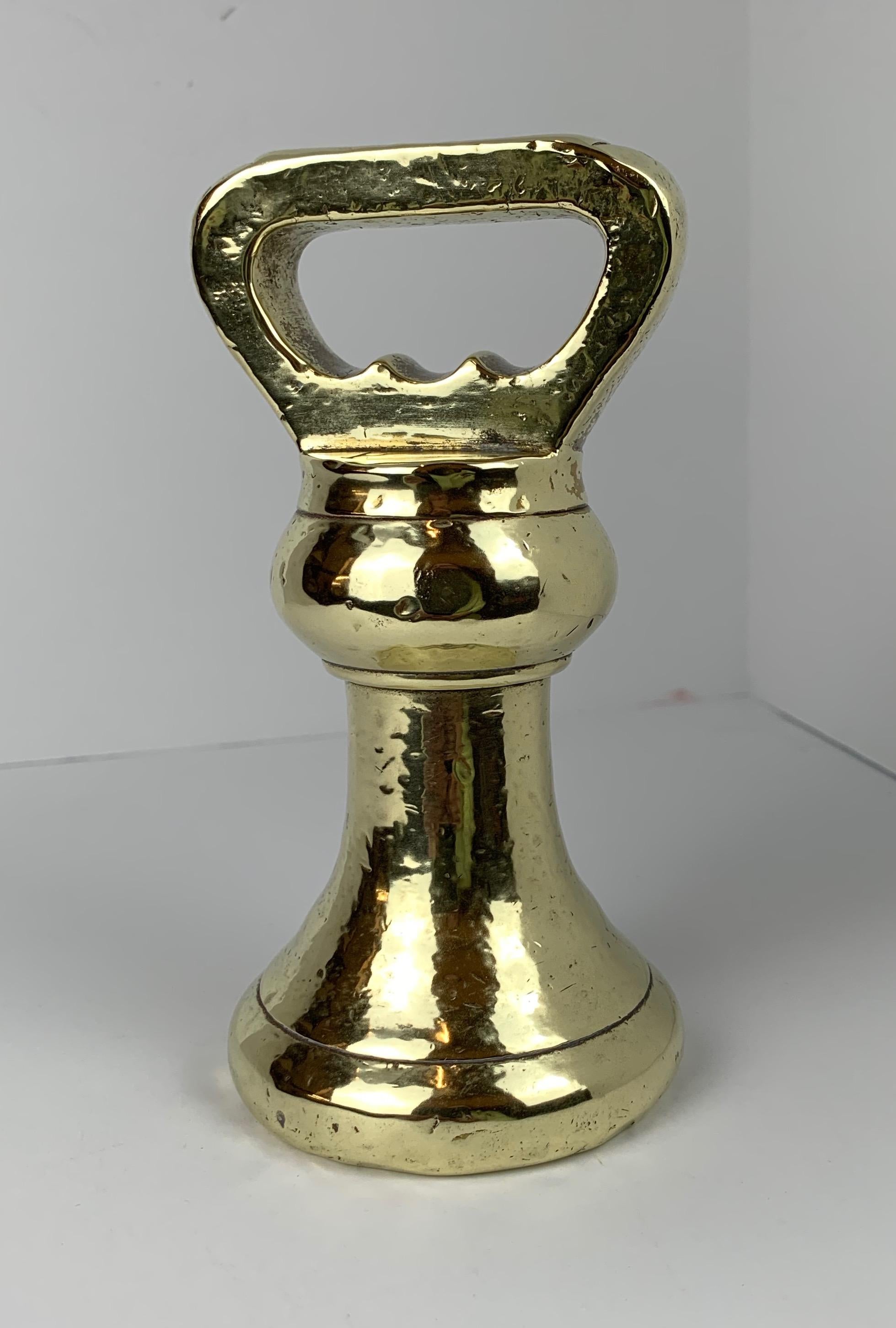 Polished  English 19th Century Four Pound Solid Brass Bell Weight- 