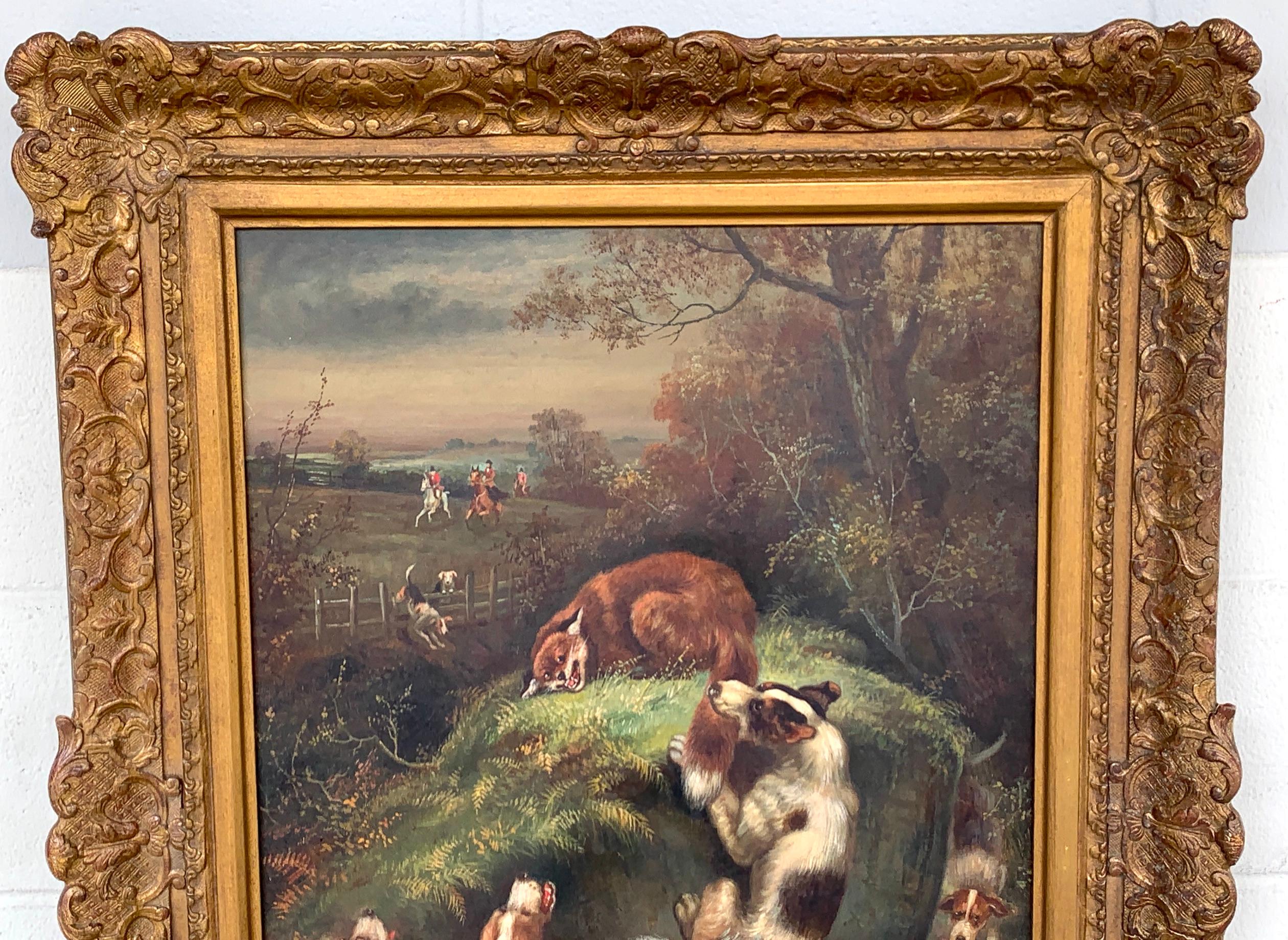 Sporting Art English Fox Hunt Painting, 'Caught at Last' by Charles Dudley, 1906