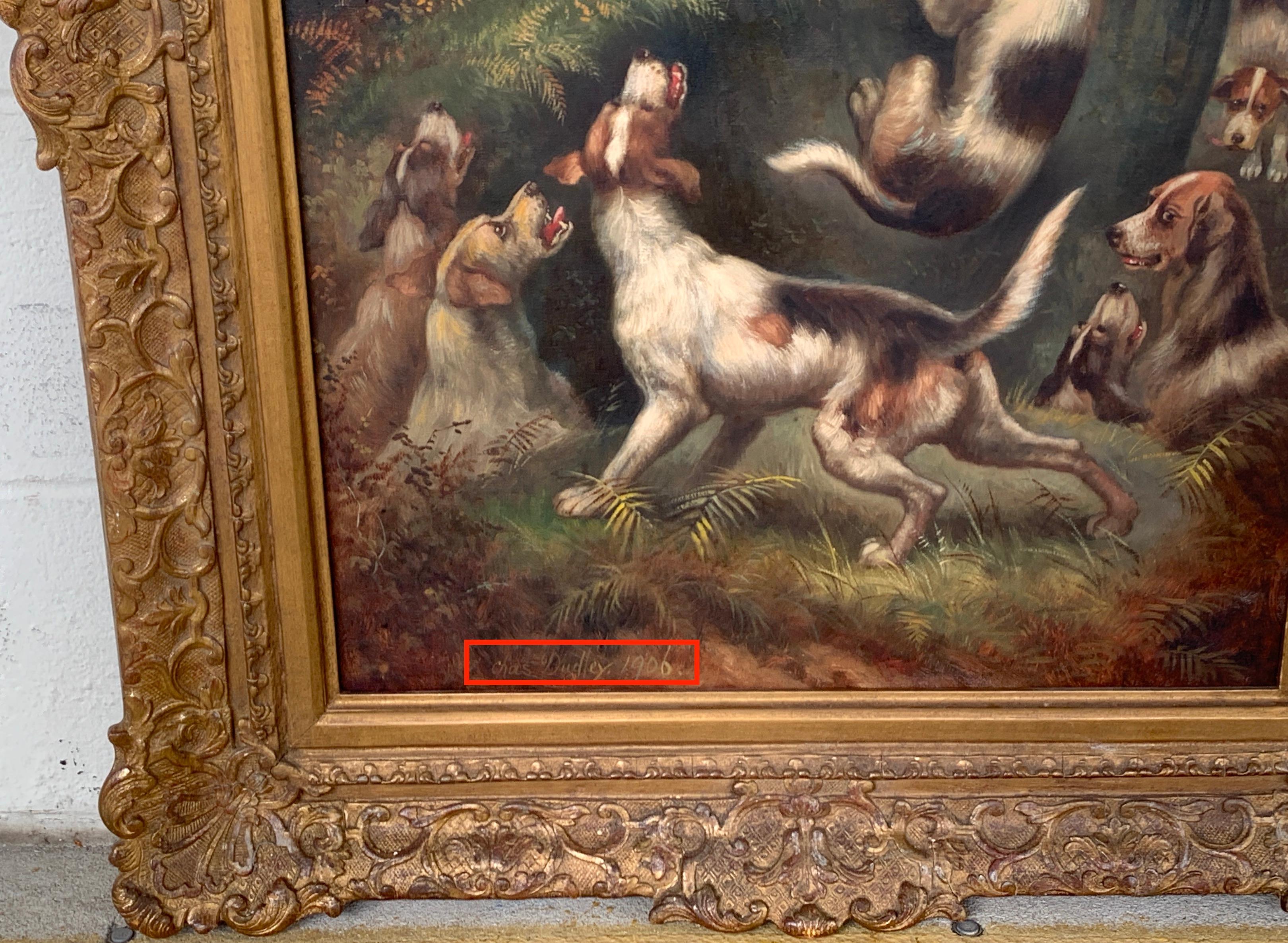 English Fox Hunt Painting, 'Caught at Last' by Charles Dudley, 1906 1