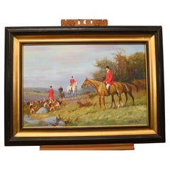 English Fox Hunting Oil Painting The Hunt Landscape Horse Art Signed Levine