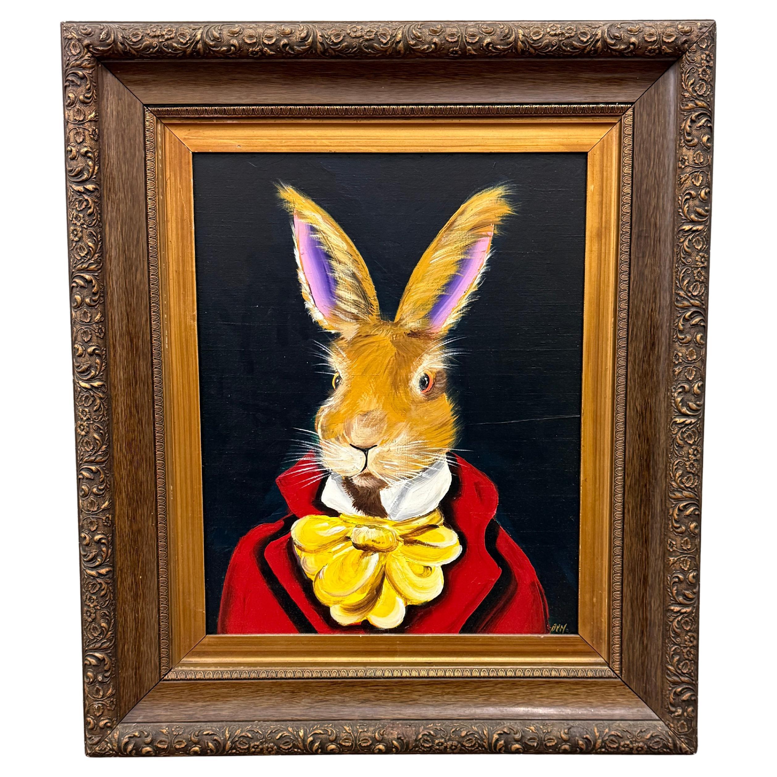 English Framed Acrylic Debonair Hare Painting on Board