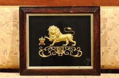 English Framed Gilt Bronze Lion Mounted on Black Velvet, 19th Century