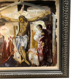 English Framed & Glazed Oil Of THe Crucifixion