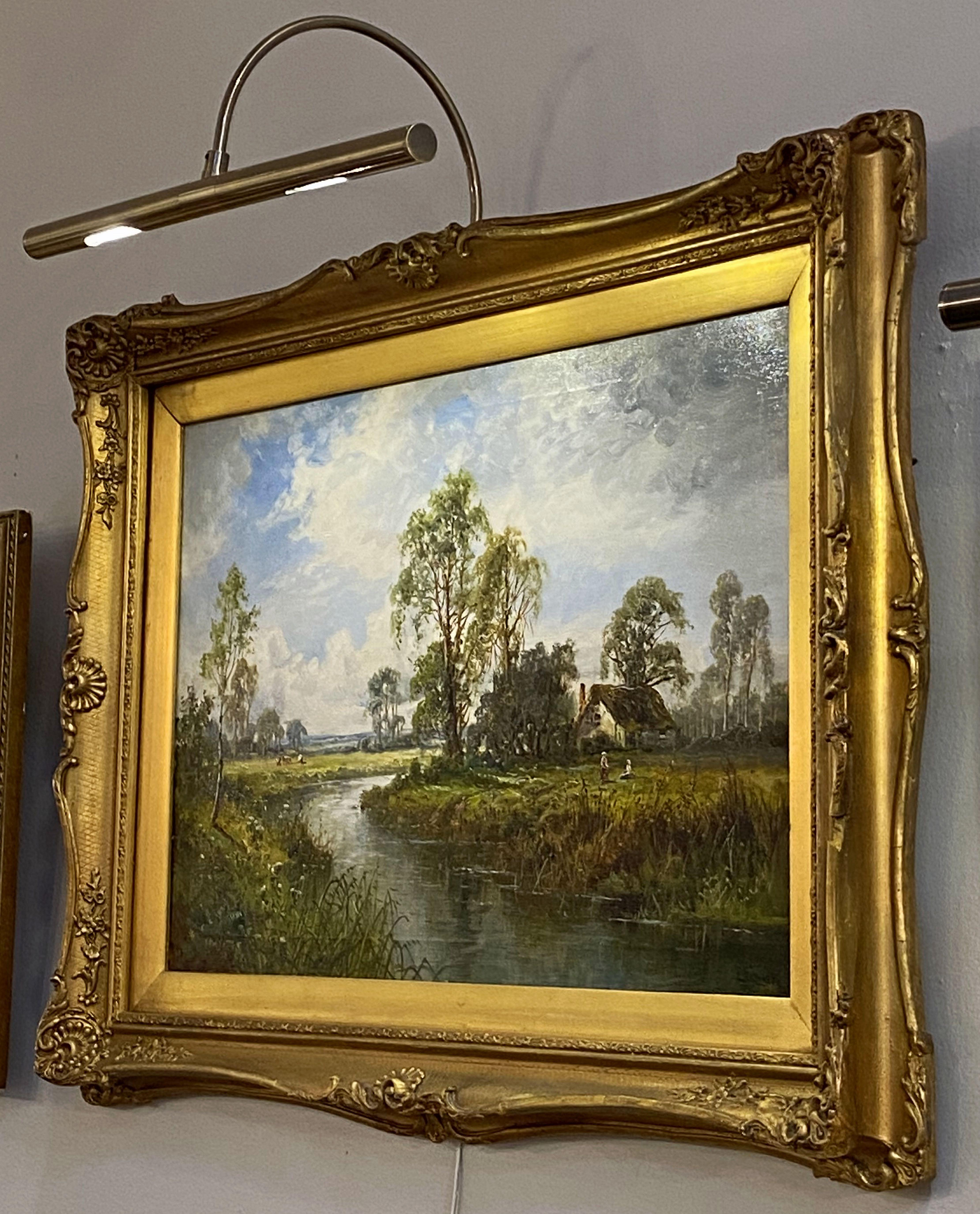 English Framed Oil Painting of a River Landscape by L. Richards In Good Condition In Austin, TX