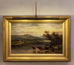 Framed English Oil Painting of Highland River Landscape by Andrew Lennox