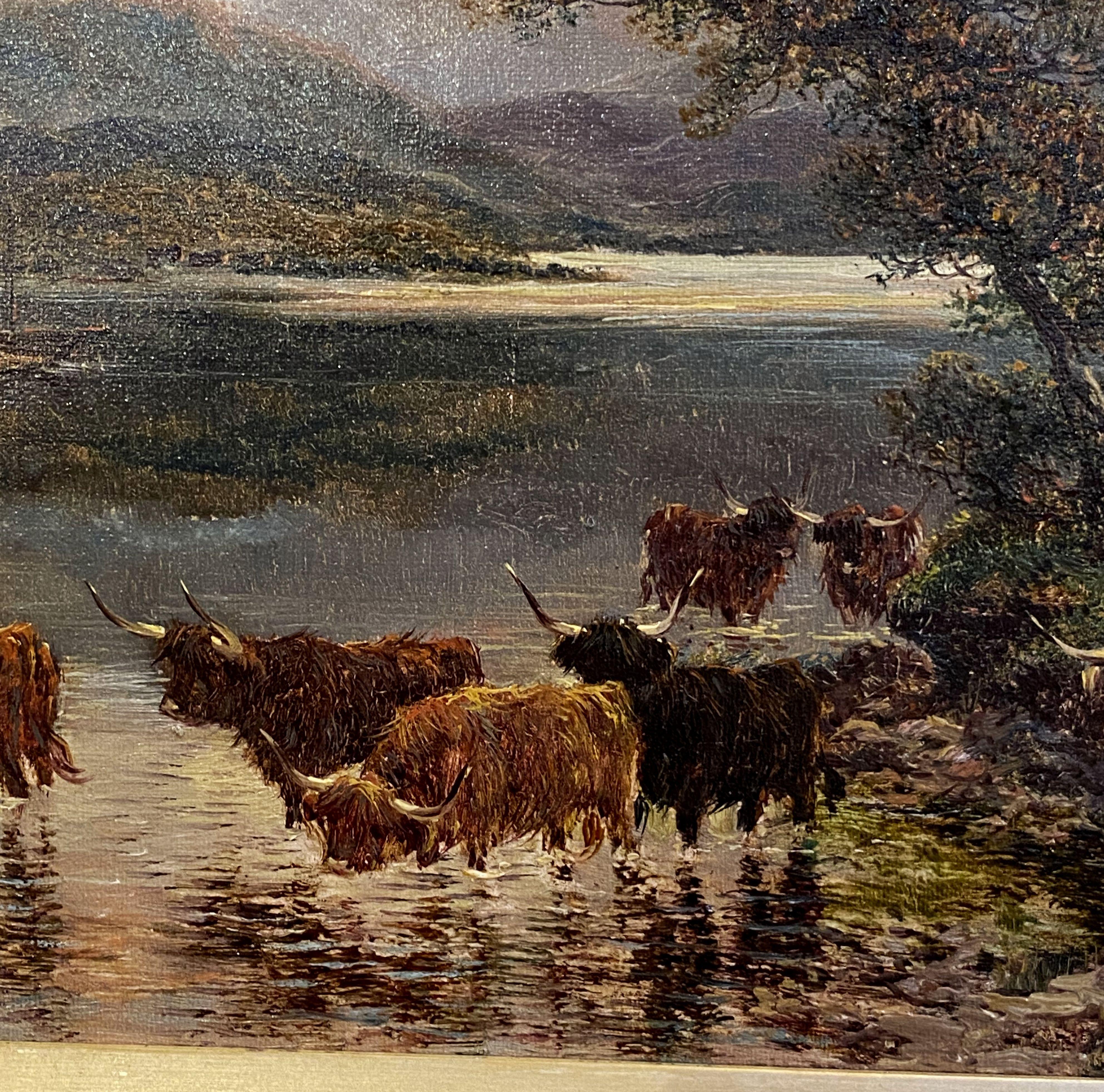 Wood Framed English Oil Painting of Highland River Landscape by Andrew Lennox