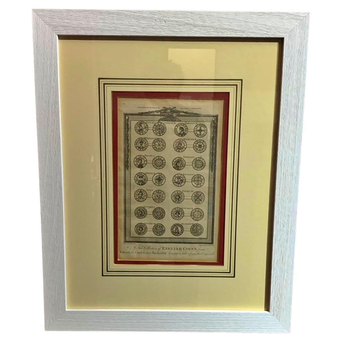 English Framed Print 19th Century "A New Collections of English Coins" For Sale