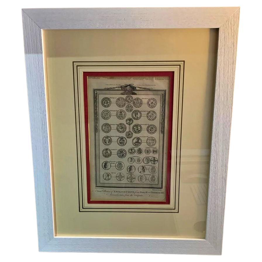 English Framed Print 19th Century "A New Collections of English Coins" For Sale