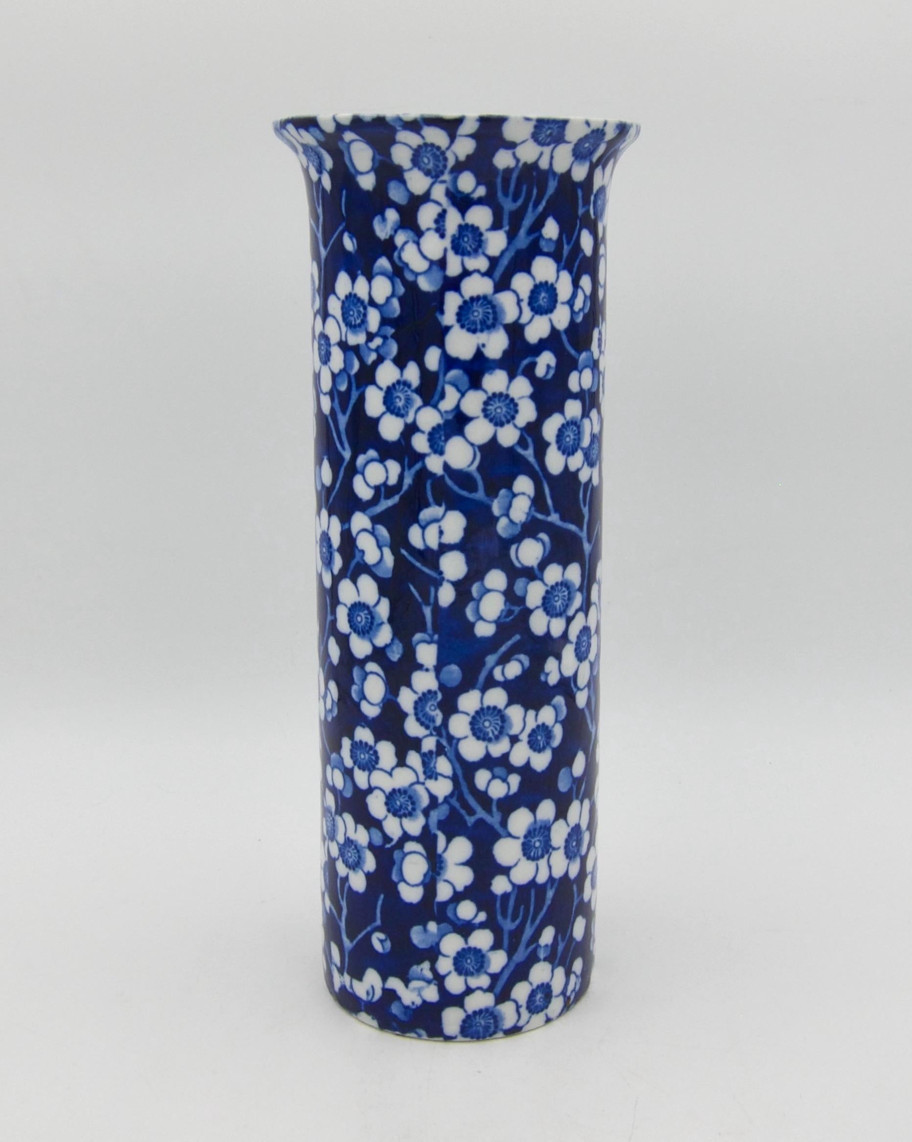 Chinoiserie English Frederick Rhead Prunus Vase in Blue and White for Wood & Sons