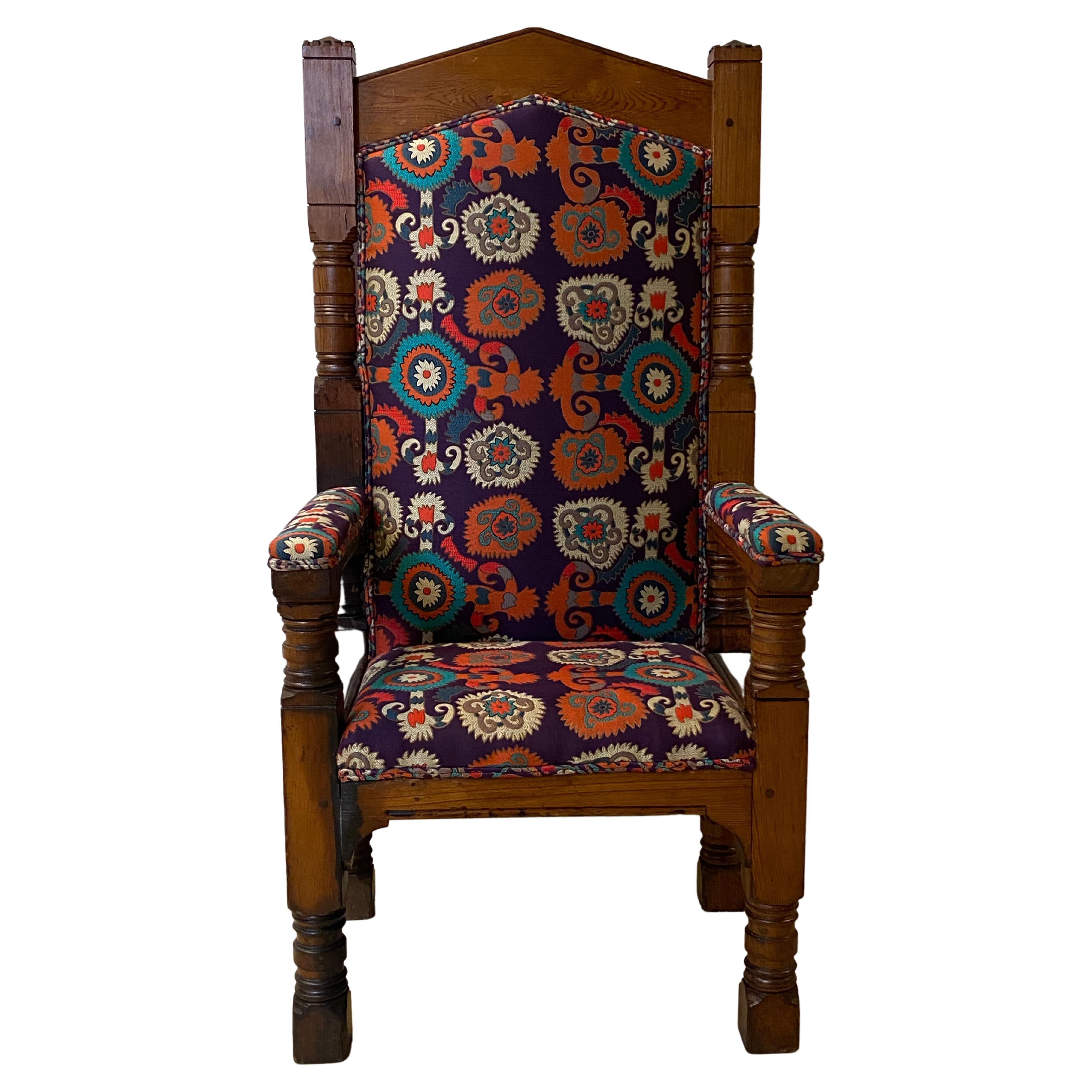 Antique English Free Macon Throne/Armchair in Pine, 19 th Century For Sale 6