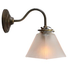 English Frosted Square Reeded Glass Brass Sconces Wall Lamps