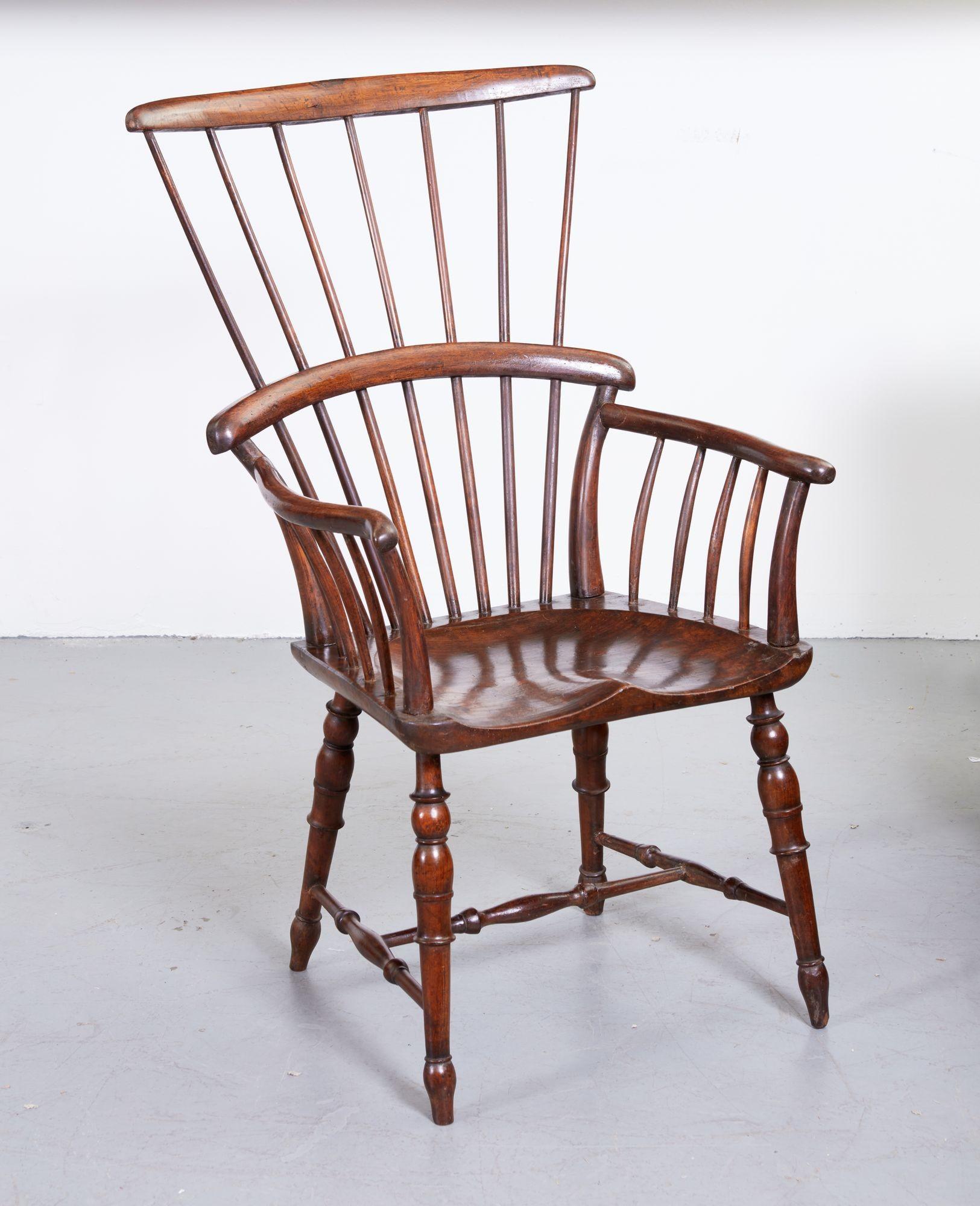 Georgian English Fruitwood Comb Back Windsor Chair