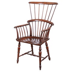 Antique English Fruitwood Comb Back Windsor Chair