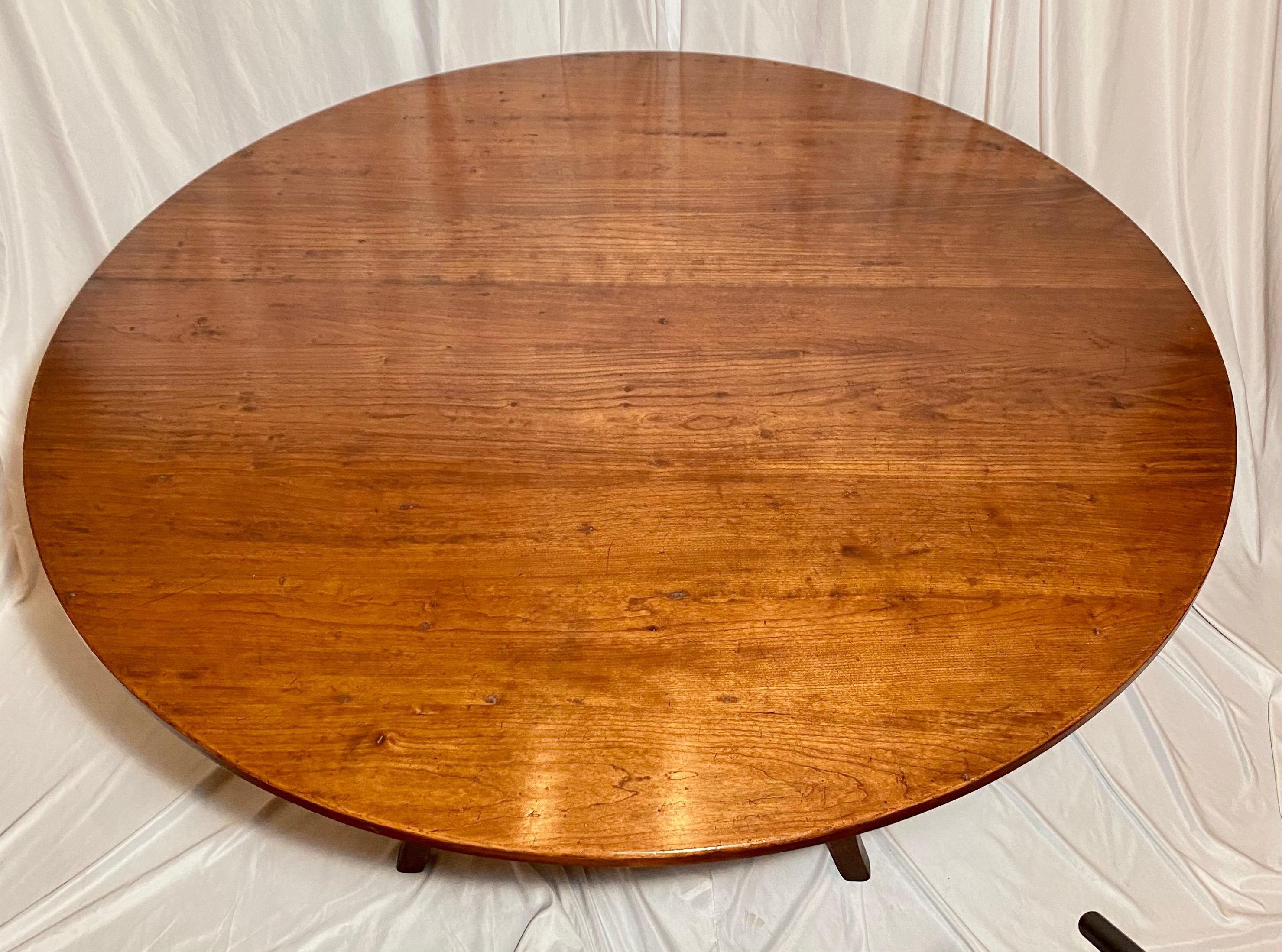 Contemporary English Fruitwood Round Table on Pedestal