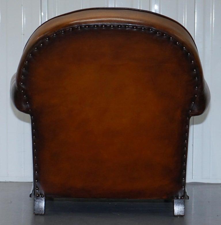 English Fully Restored Hand Dyed Victorian Whisky Brown Leather Armchairs, Pair 1