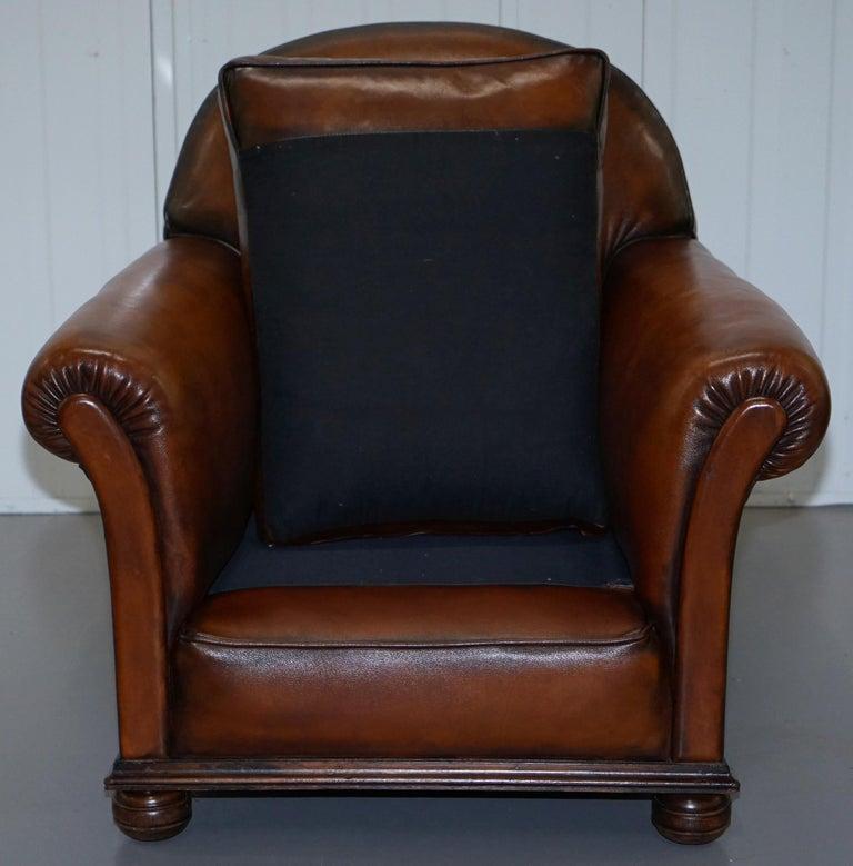 English Fully Restored Hand Dyed Victorian Whisky Brown Leather Armchairs, Pair 2