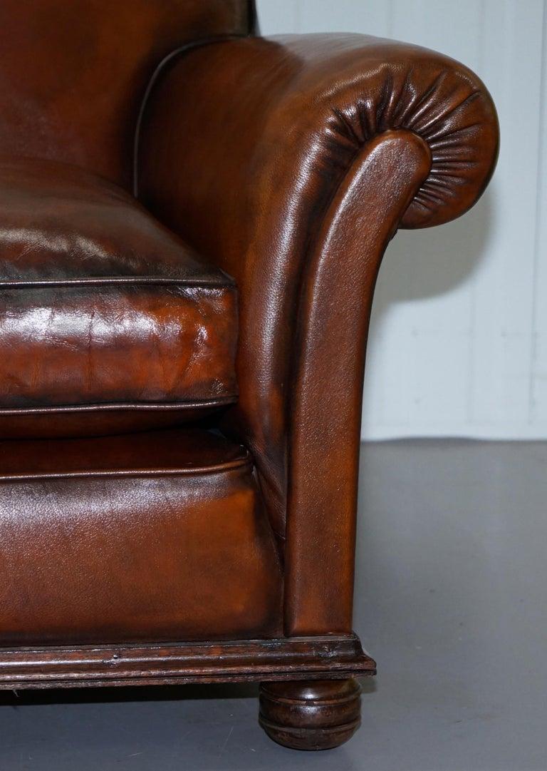 English Fully Restored Hand Dyed Victorian Whisky Brown Leather Armchairs, Pair 5