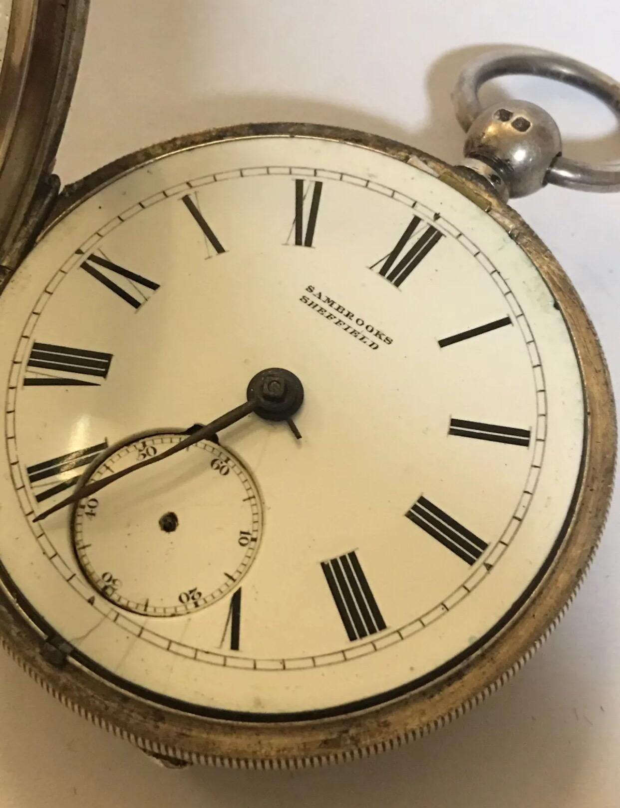 Women's or Men's English Fusee Silver Pocket Watch by Sambrooks, Sheffield for Spares or Repair