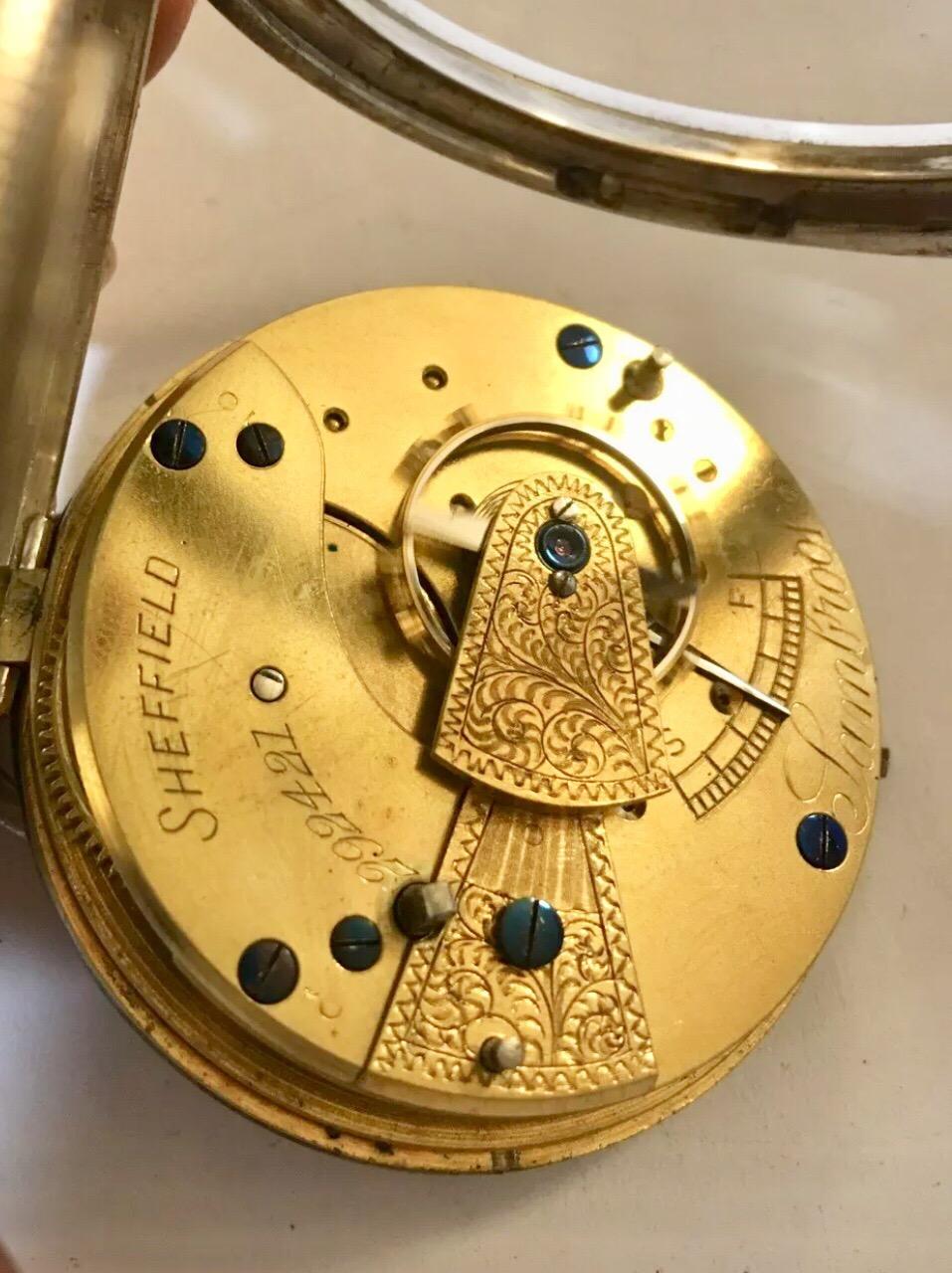 An English Fusee Silver Pocket Watch By Sambrooks, Sheffield For Spares Or Repair.This heavy English silver watch is working and ticking well. Needs minute and secondary hands.