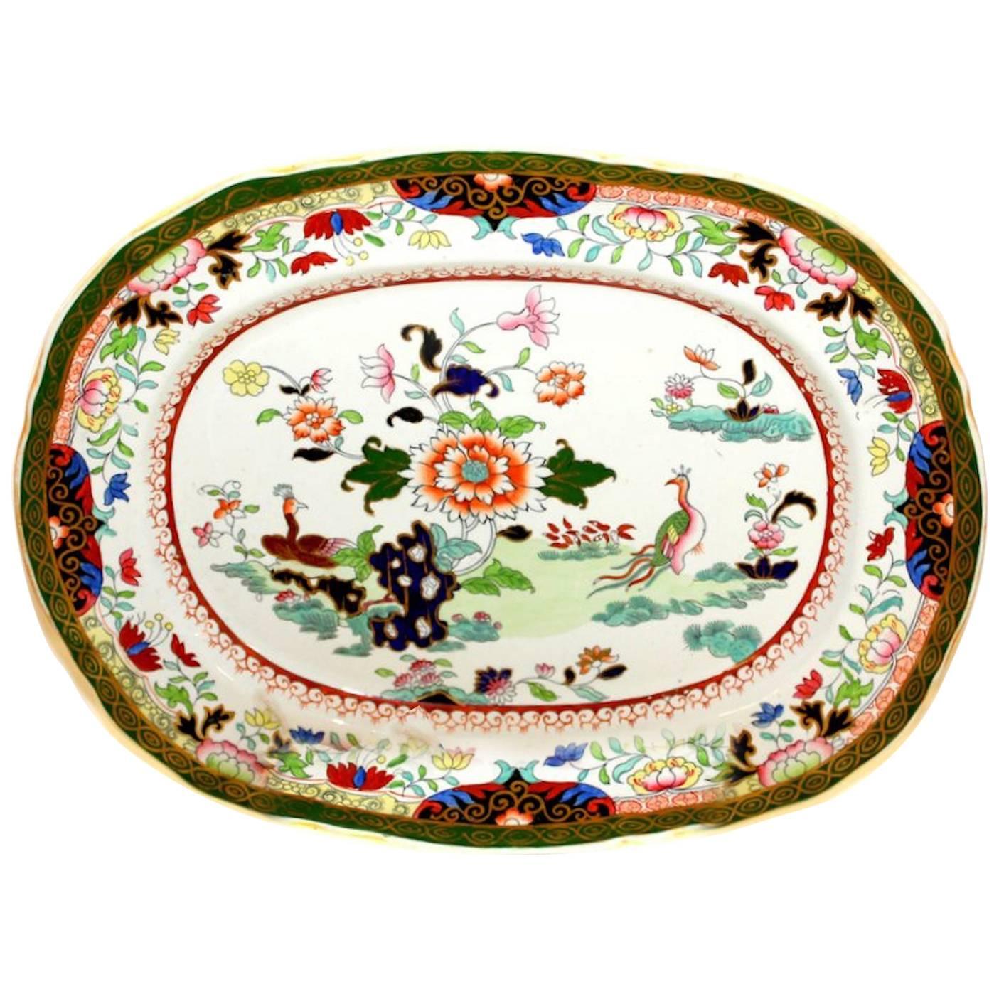 English G. L. Ashworth 19th Century Ironstone "Green Imari' Large Platter