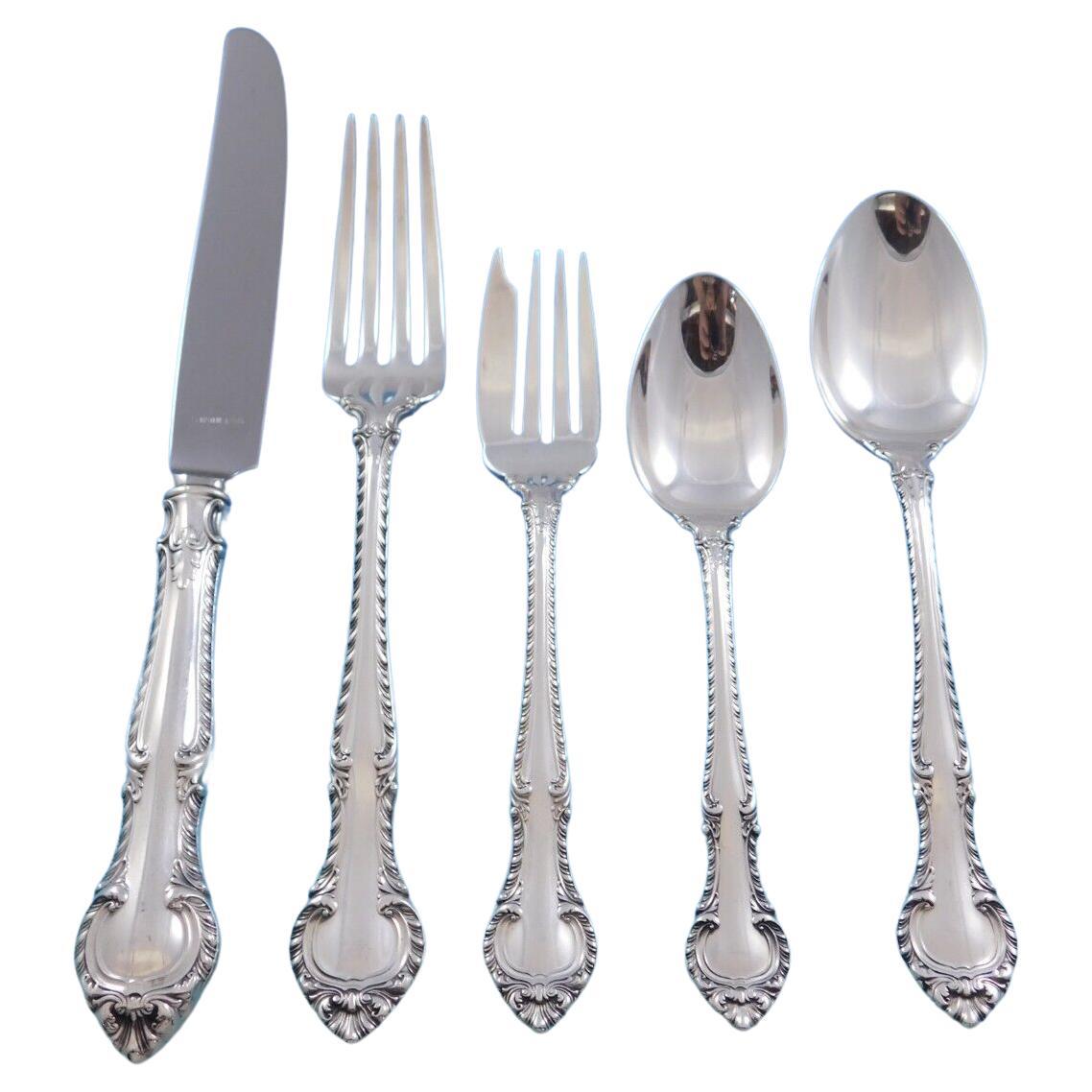 English Gadroon by Gorham Sterling Silver Flatware Set 8 Service 40 Pcs Dinner For Sale