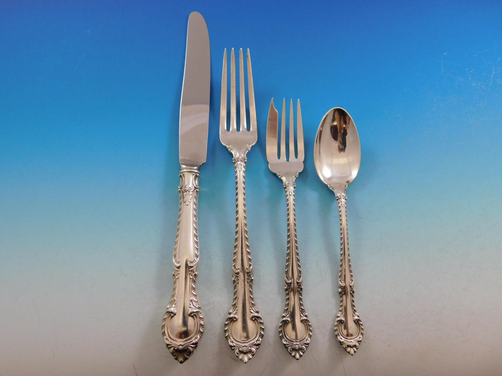 English Gadroon by Gorham Sterling Silver Flatware Set 8 Service 62 Pcs Dinner In Excellent Condition In Big Bend, WI