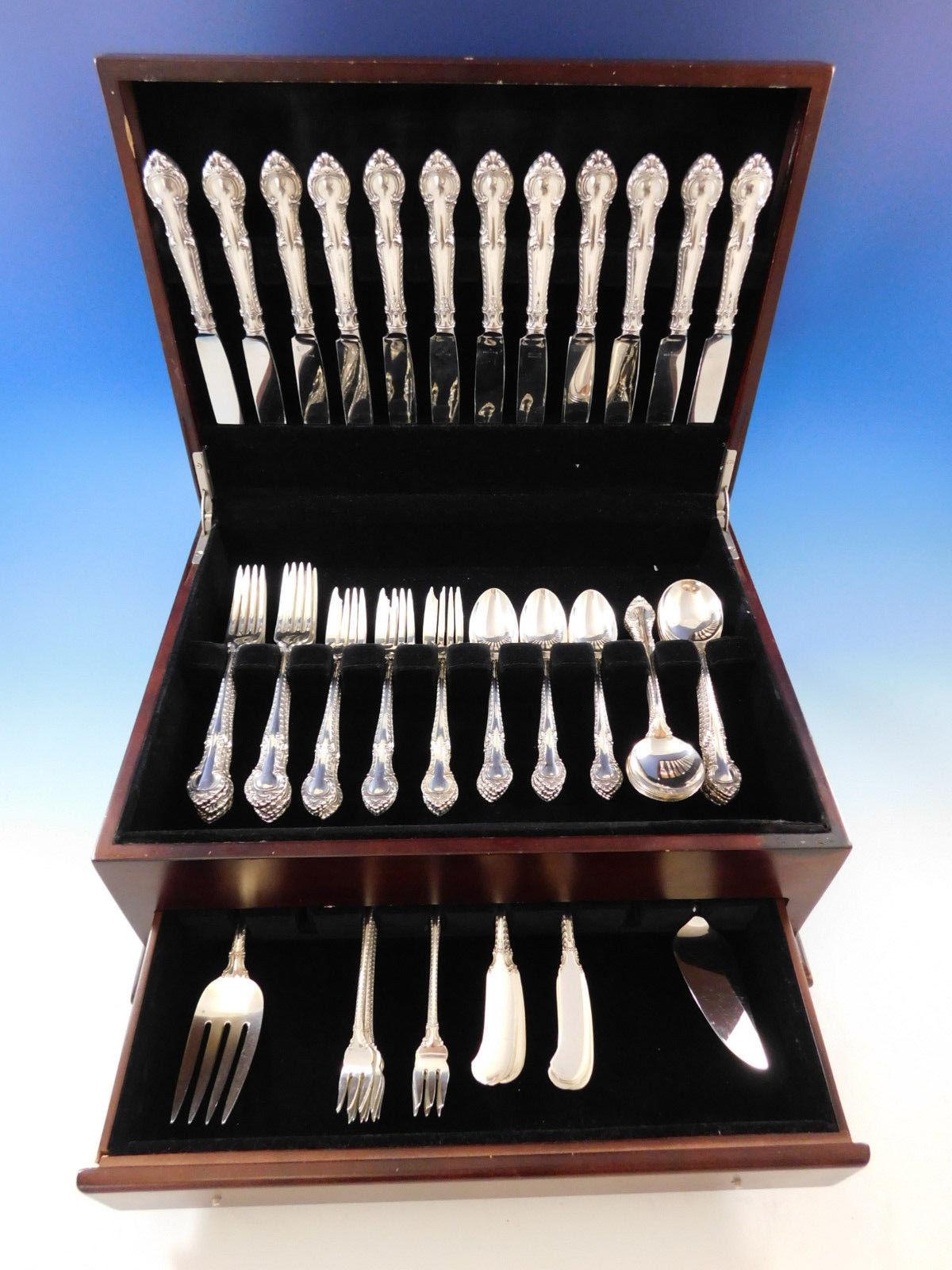 Superb English Gadroon by Gorham sterling silver flatware set - 86 pieces. This set includes:

12 knives, 8 7/8