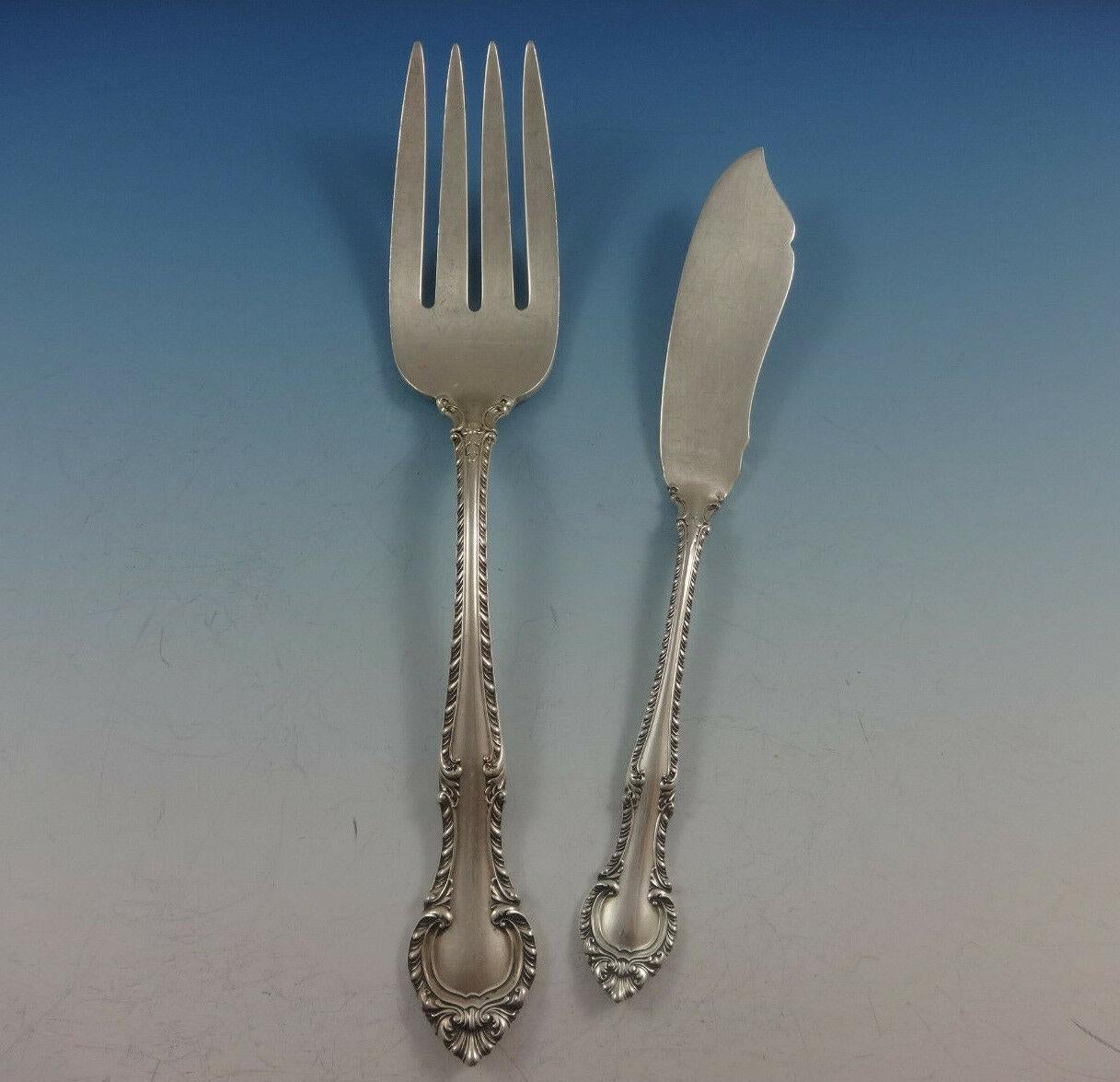Metà XX secolo Set di posate in argento sterling English Gadroon by Gorham per un servizio da 8 pezzi 53 pezzi in vendita