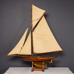 English Gaff Rigged Pond Yacht, Mahogany & Oak, Brass Fittings, 1930