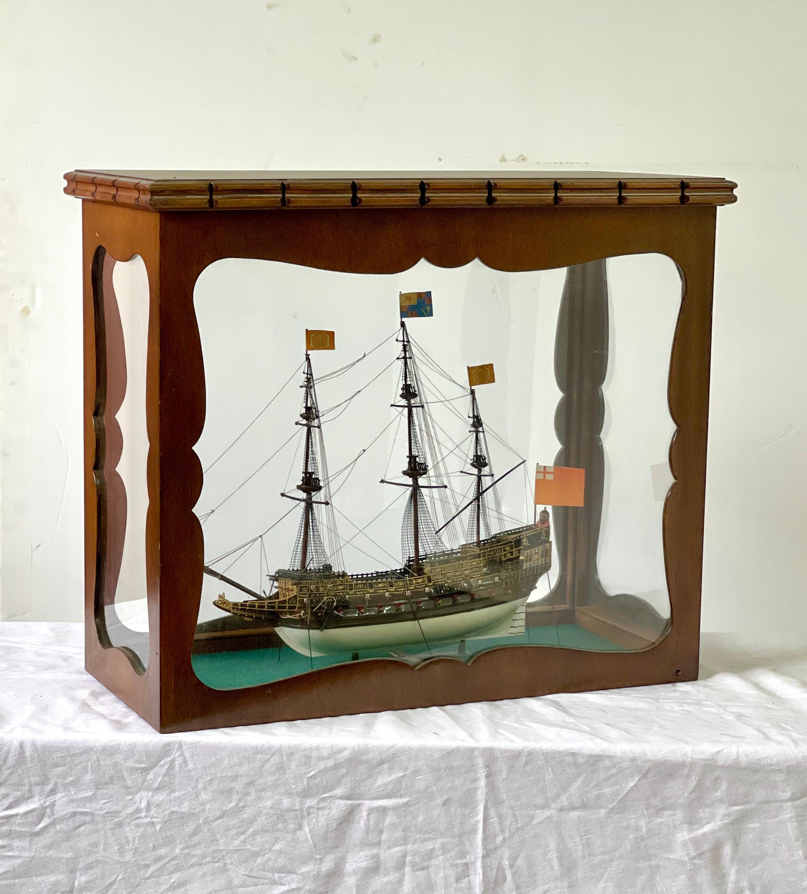 English Galleon Ship Model in a Glass Case 2