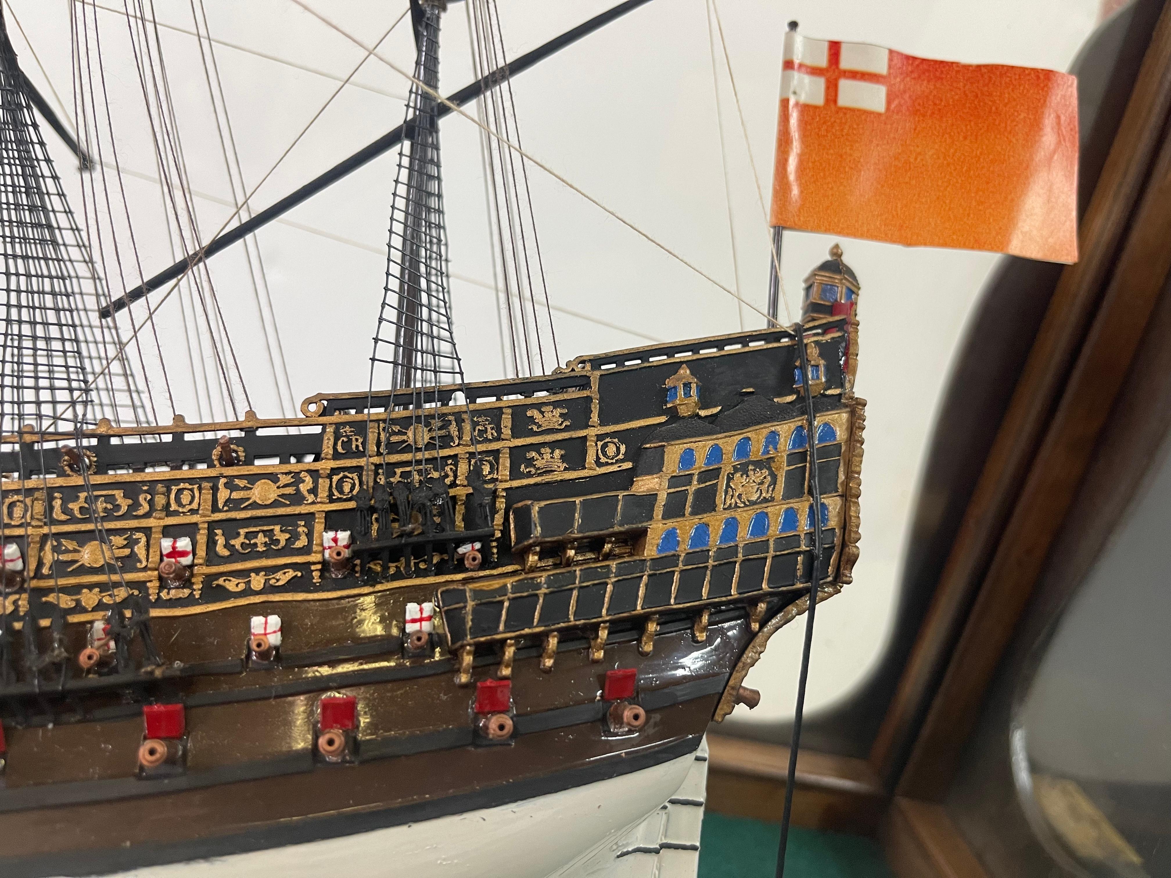 English Galleon Ship Model in a Glass Case 3