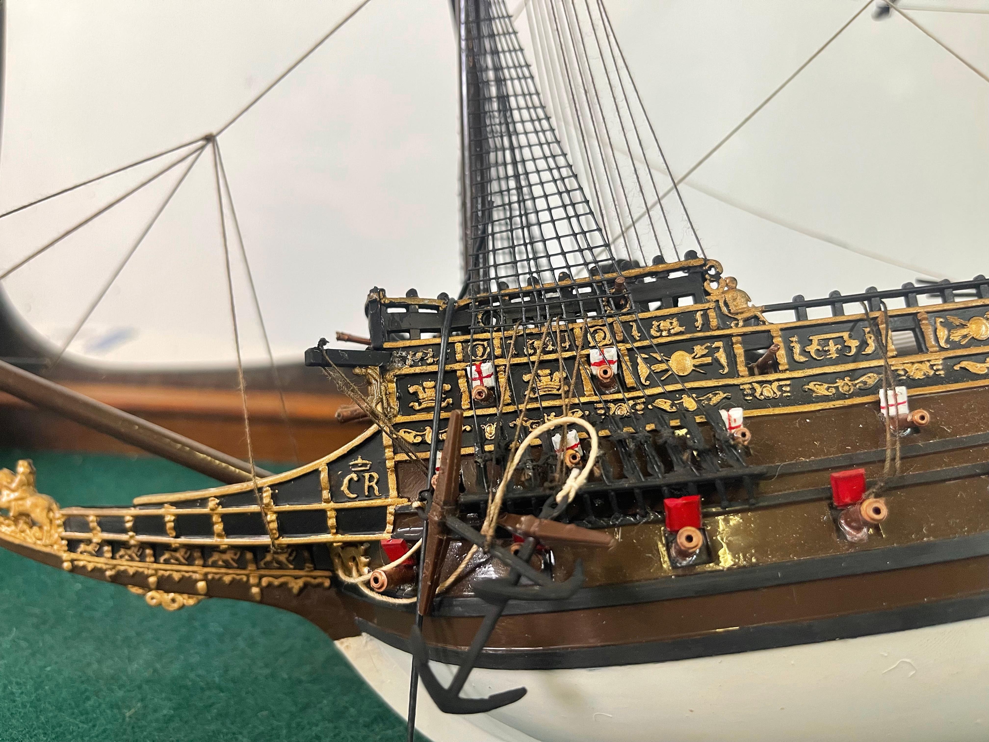 English Galleon Ship Model in a Glass Case 4