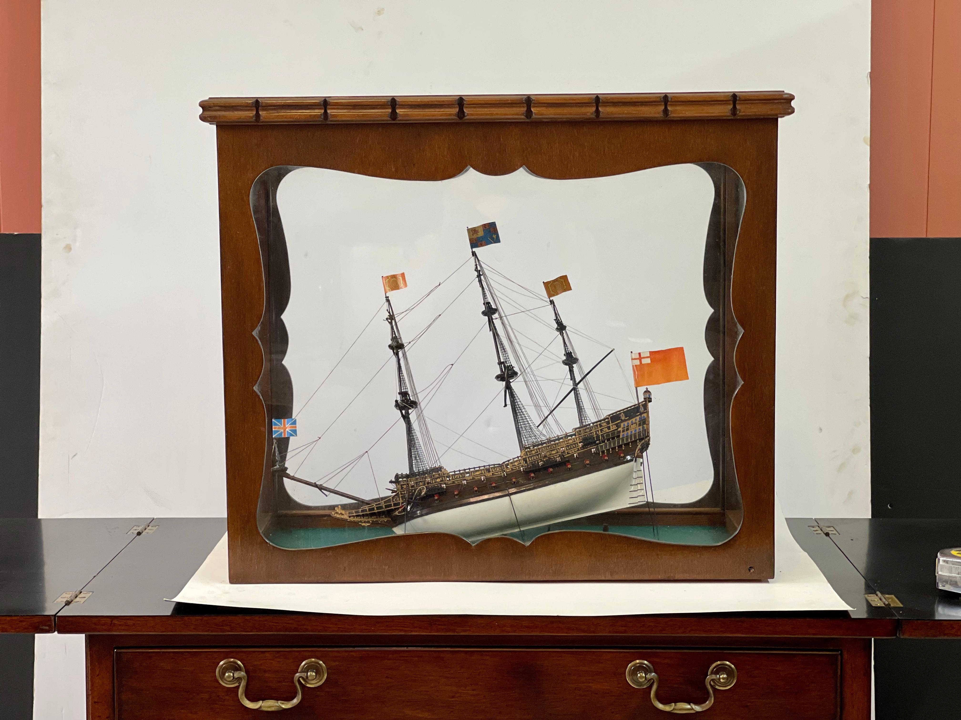 English Galleon Ship Model in a Glass Case 5