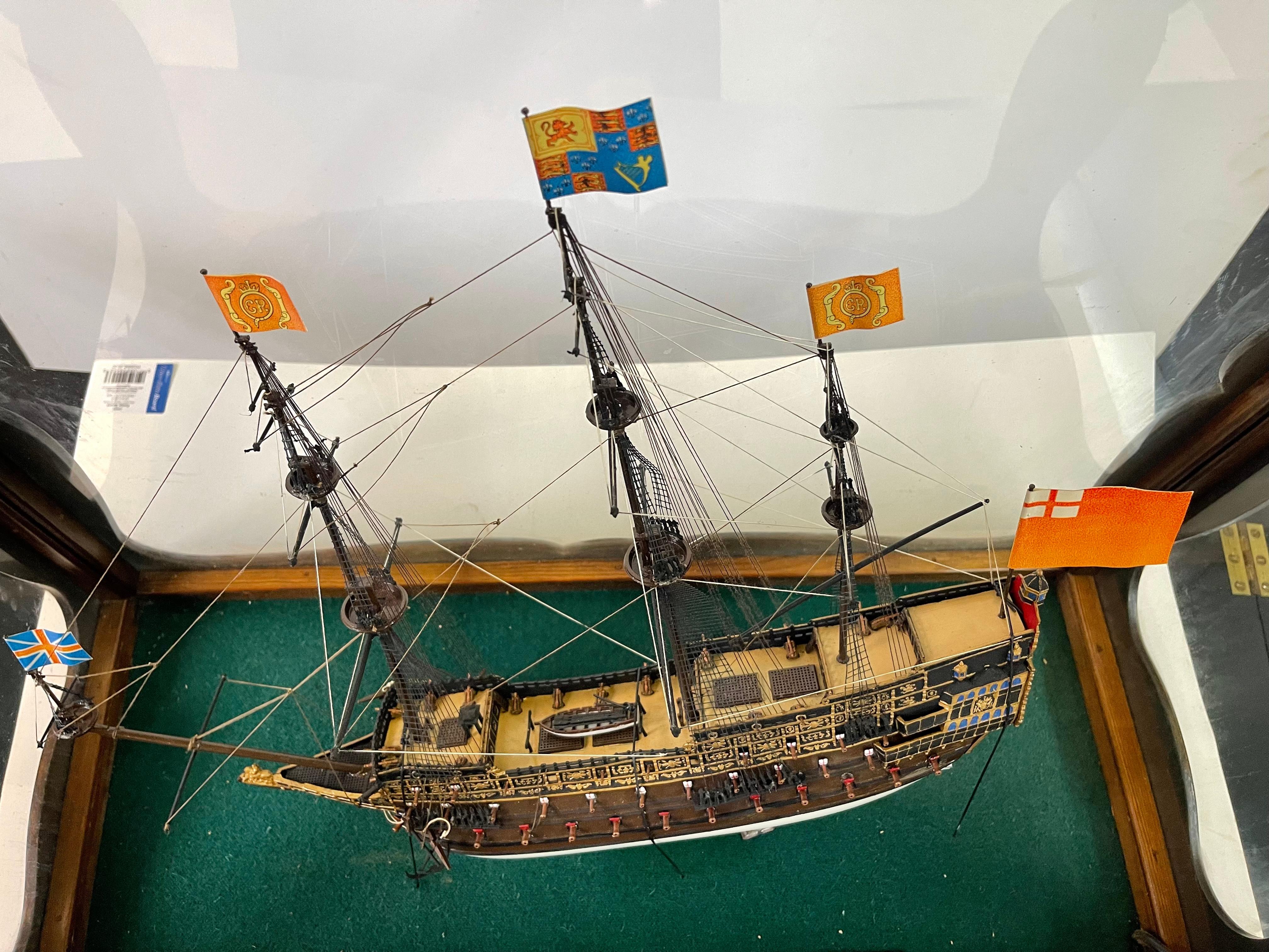 English Galleon Ship Model in a Glass Case 1